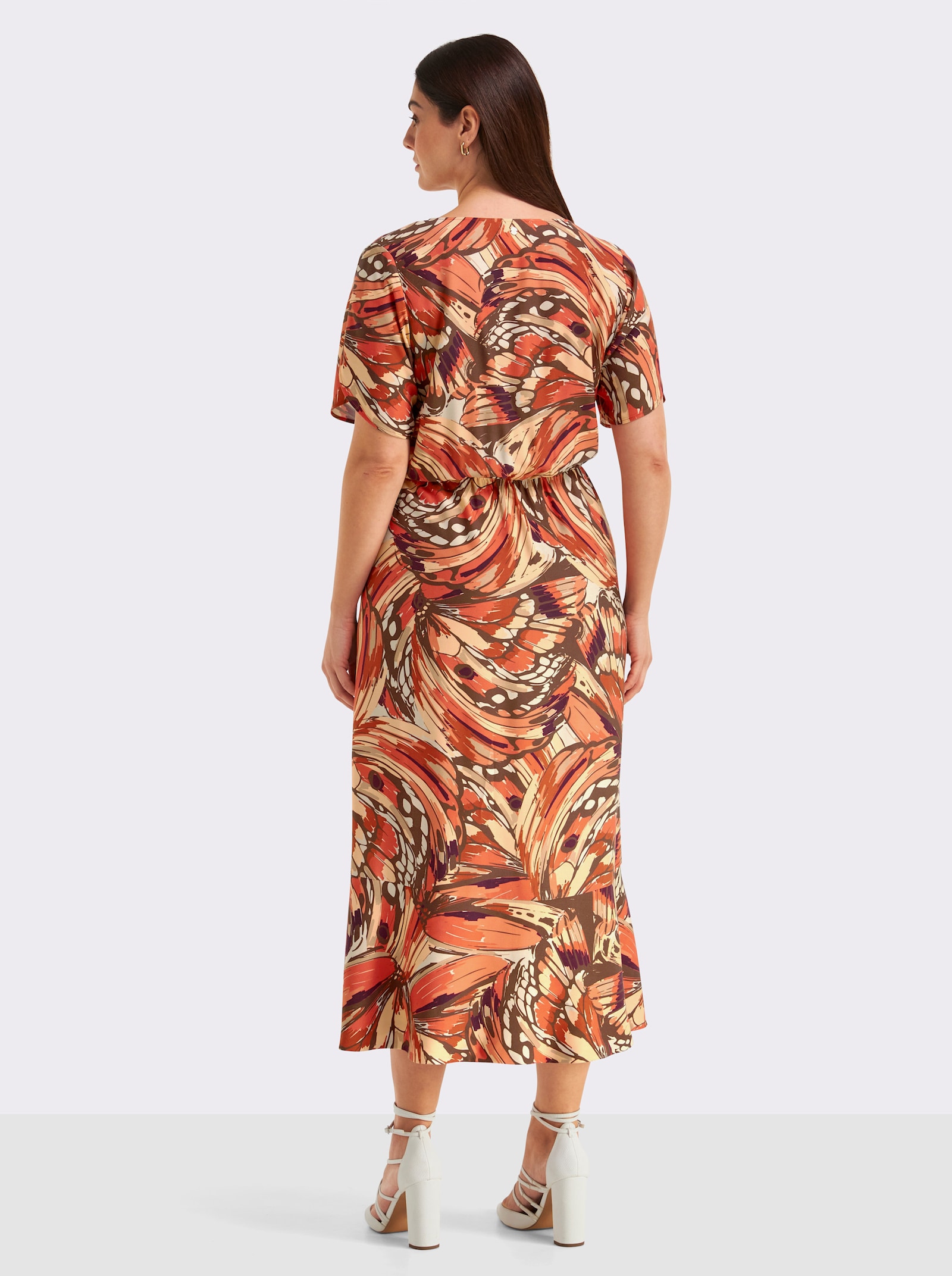 sheego Volantkleid mit Schmetterlingsprint - schoko-sand-bedruckt