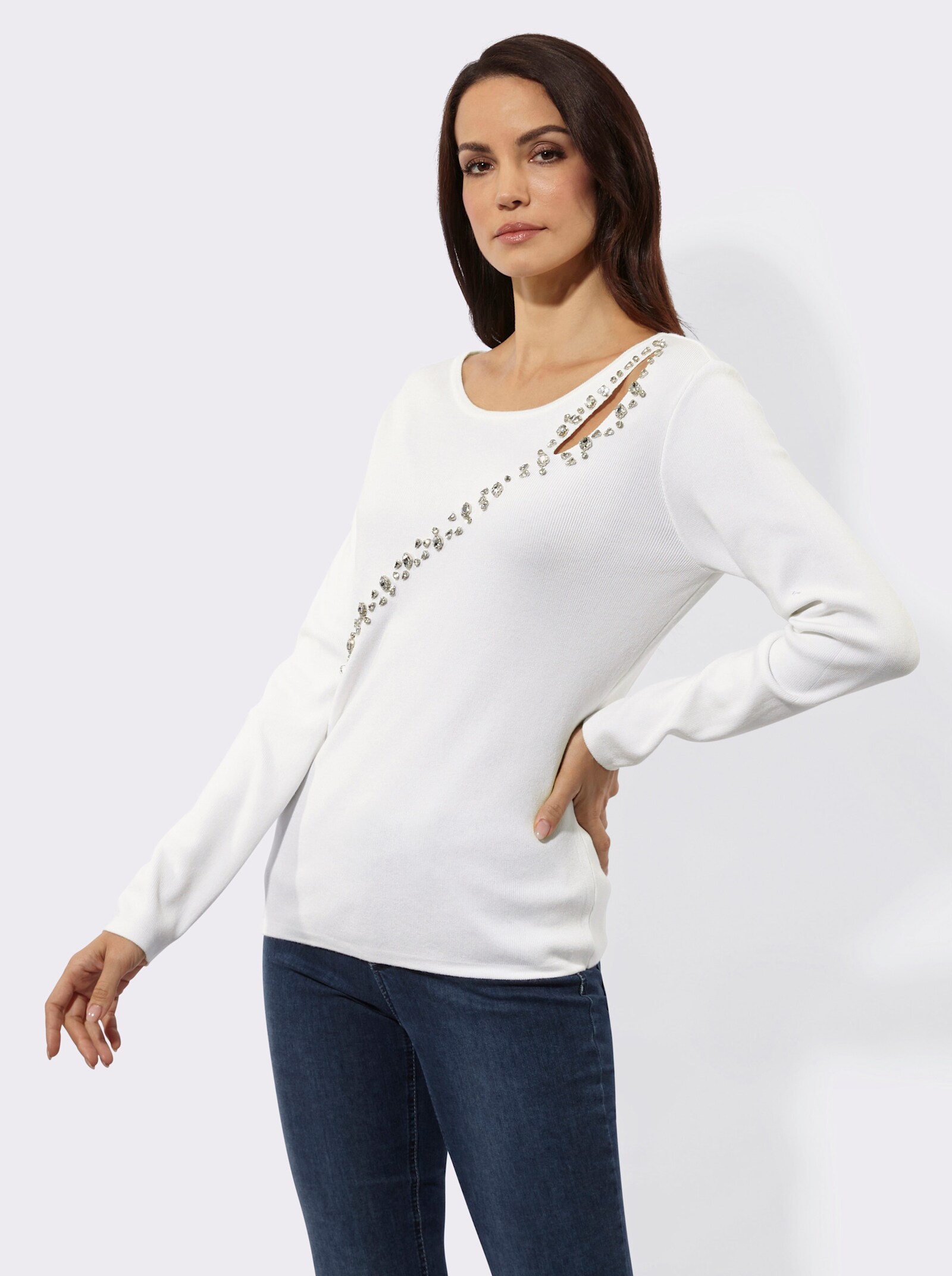Langarm-Pullover mit Cut-out - ecru