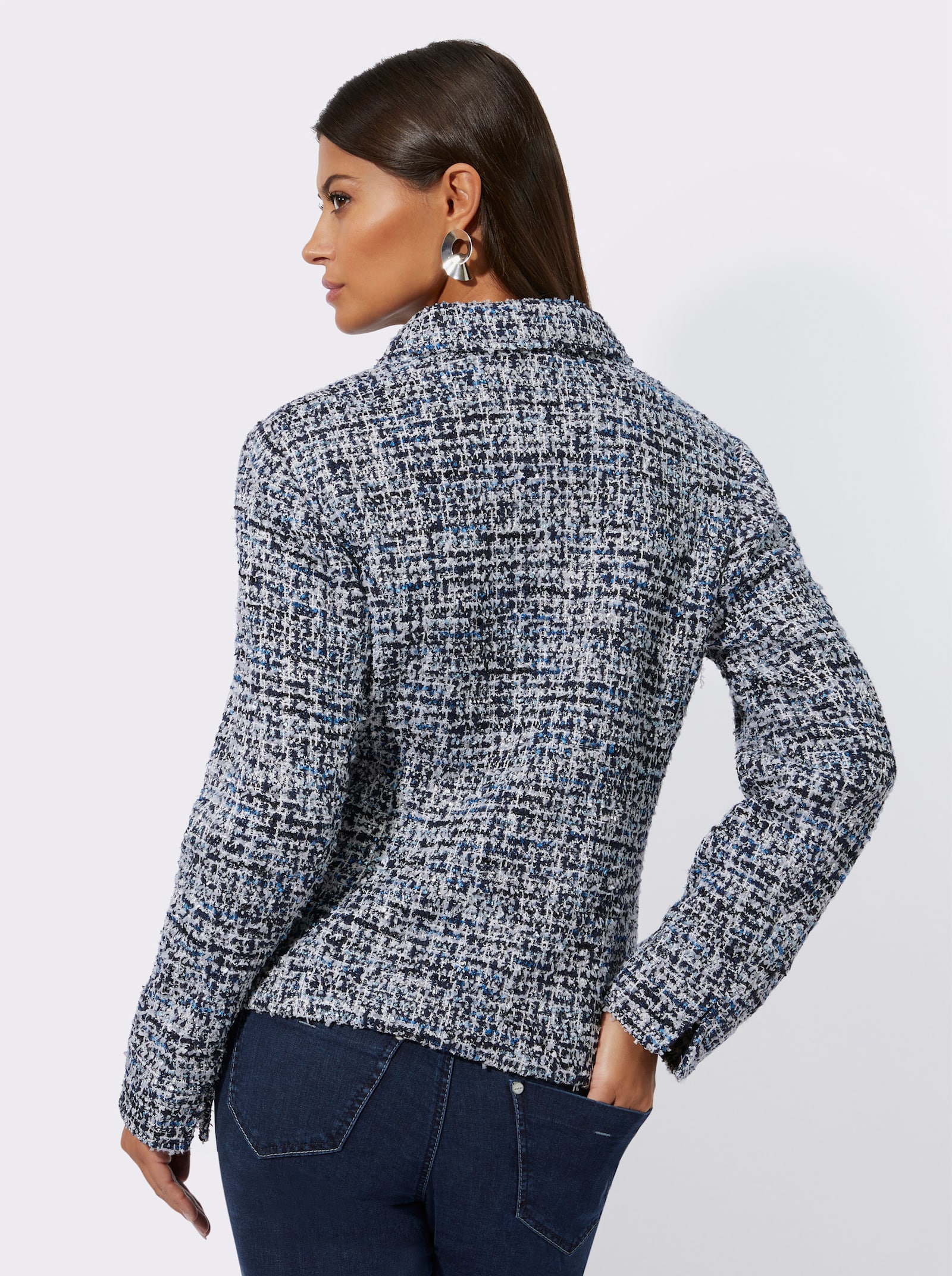 Bouclé-Blazer mit Glanzgarnen - mittelblau-royalblau-gemustert