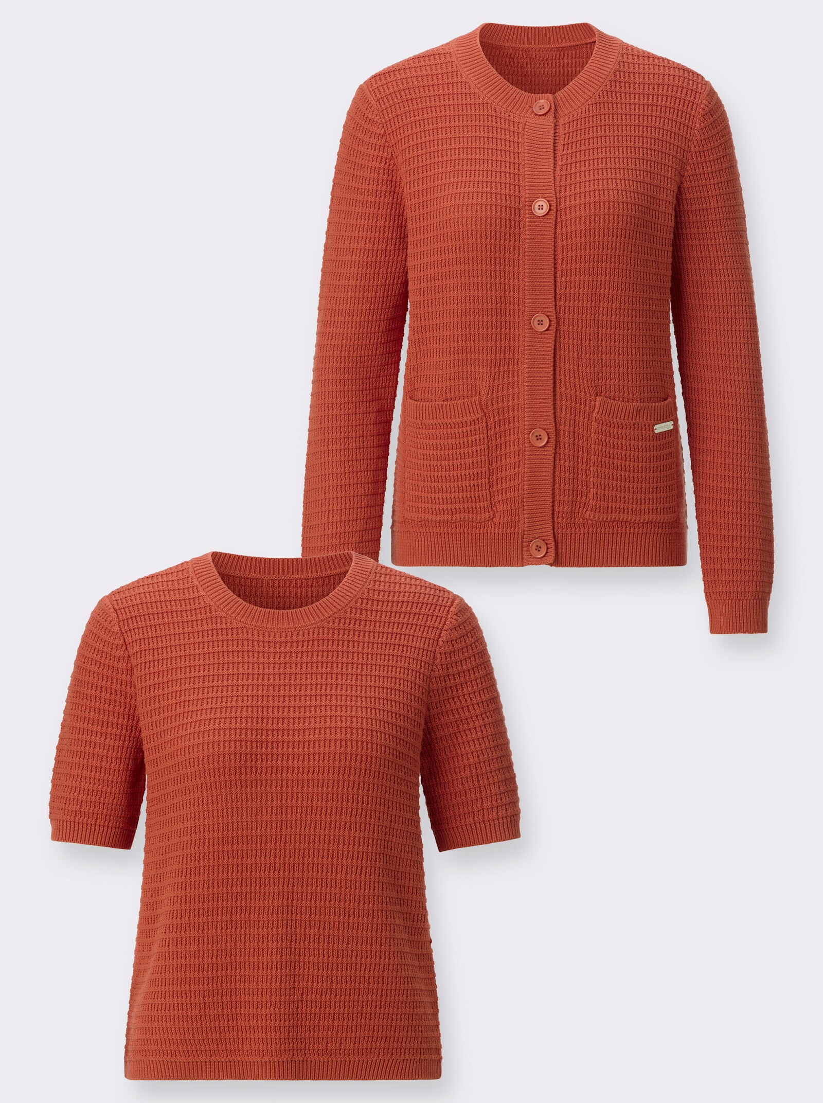 Twin-Set mit gerippten Abschlüssen - terra