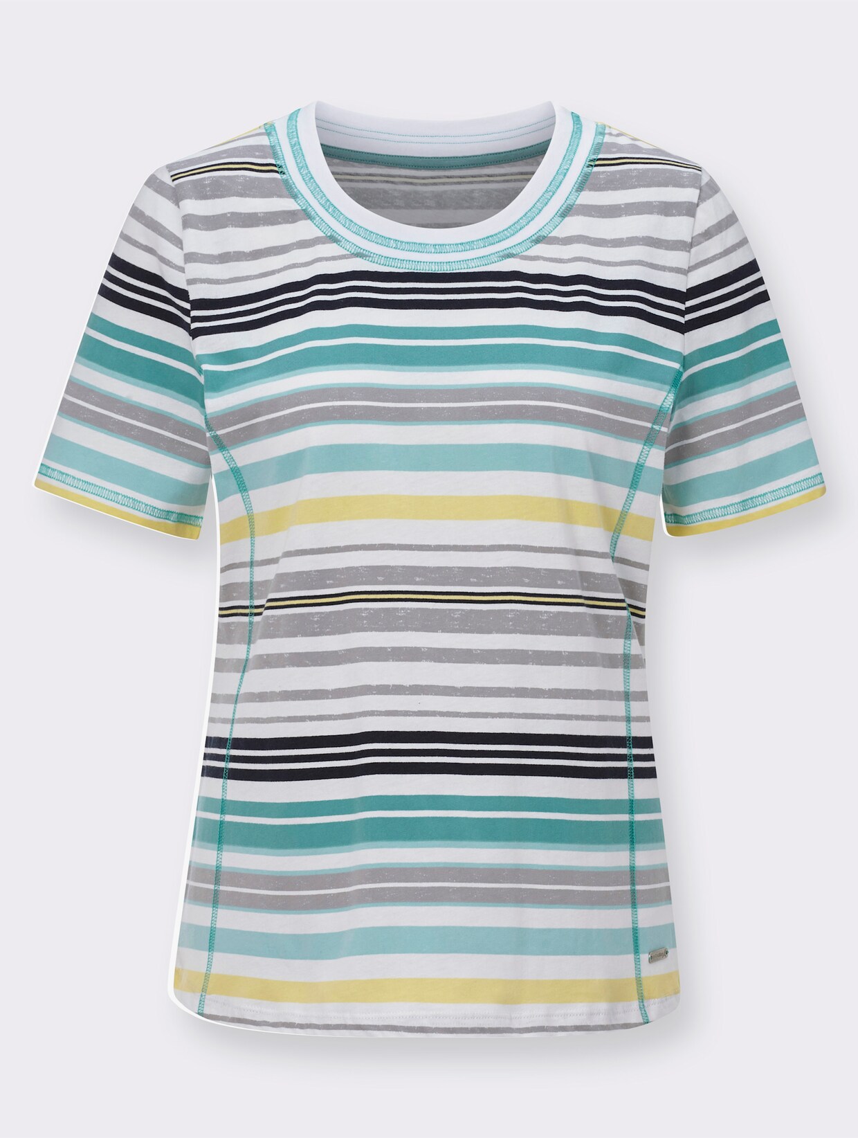 Rundhalsshirt - aquamarine-hellgrau-geringelt