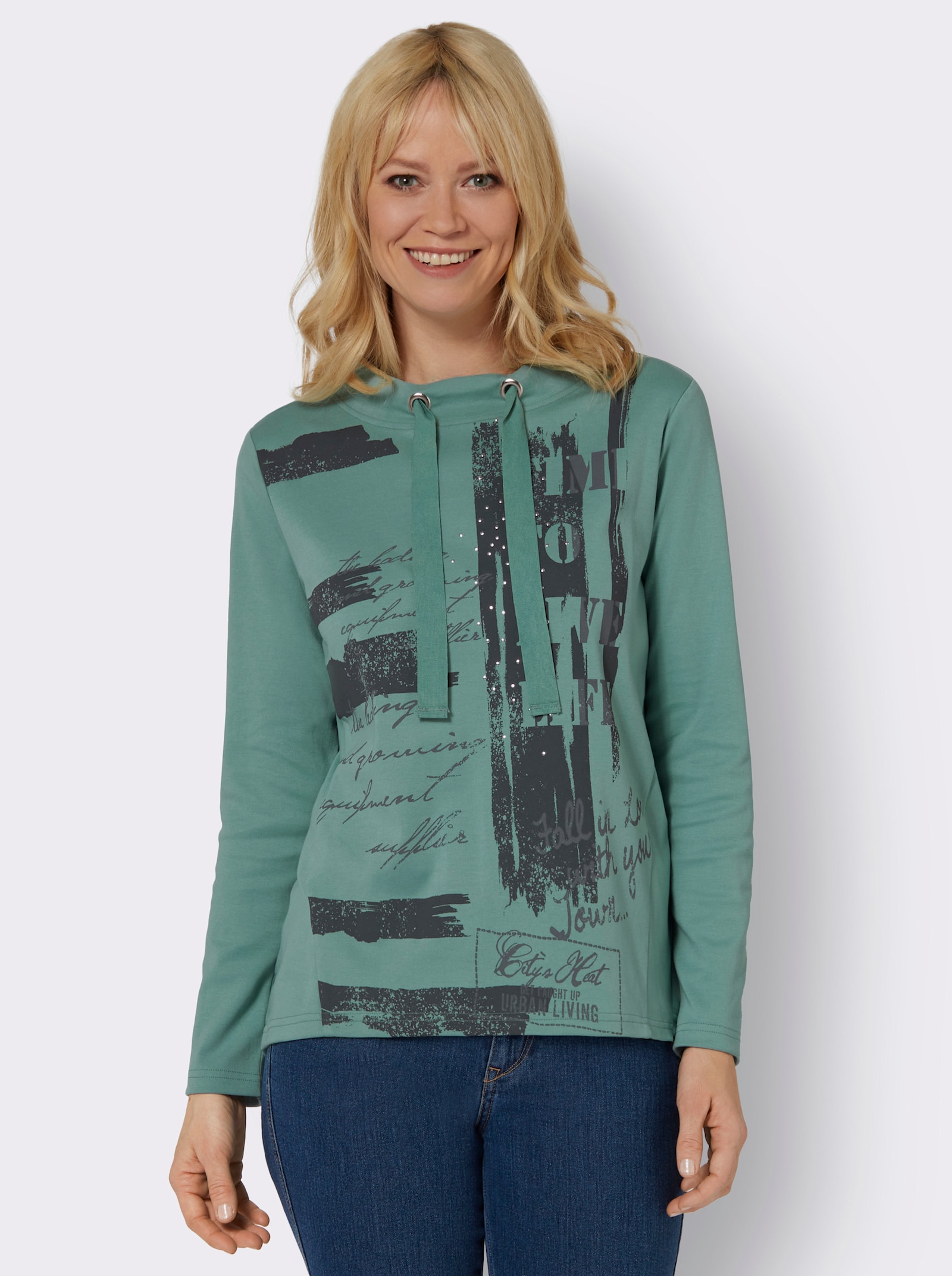 Sweatshirt met grafische print - salie