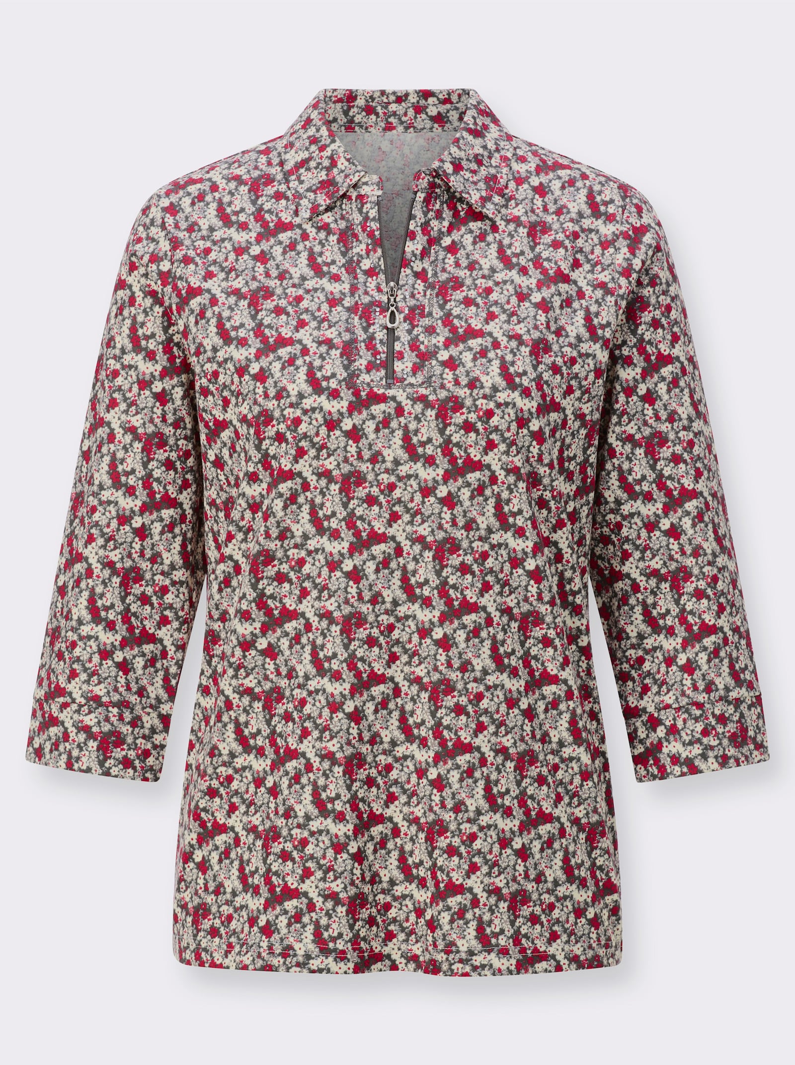 Poloshirt met glittersteentjes - rood/steengrijs bedrukt