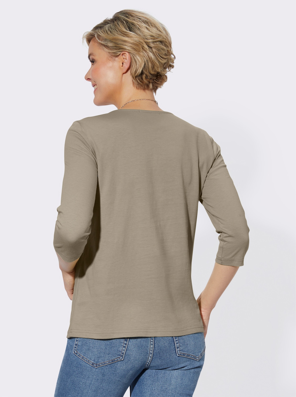 Shirt met ronde hals - leem