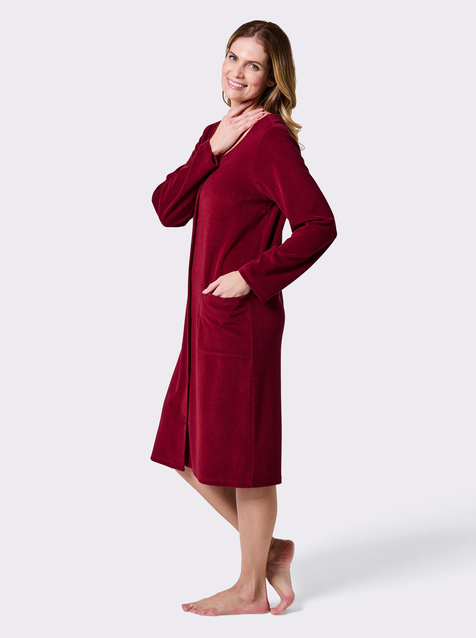feel good Bademantel zum Knöpfen - dunkelrot