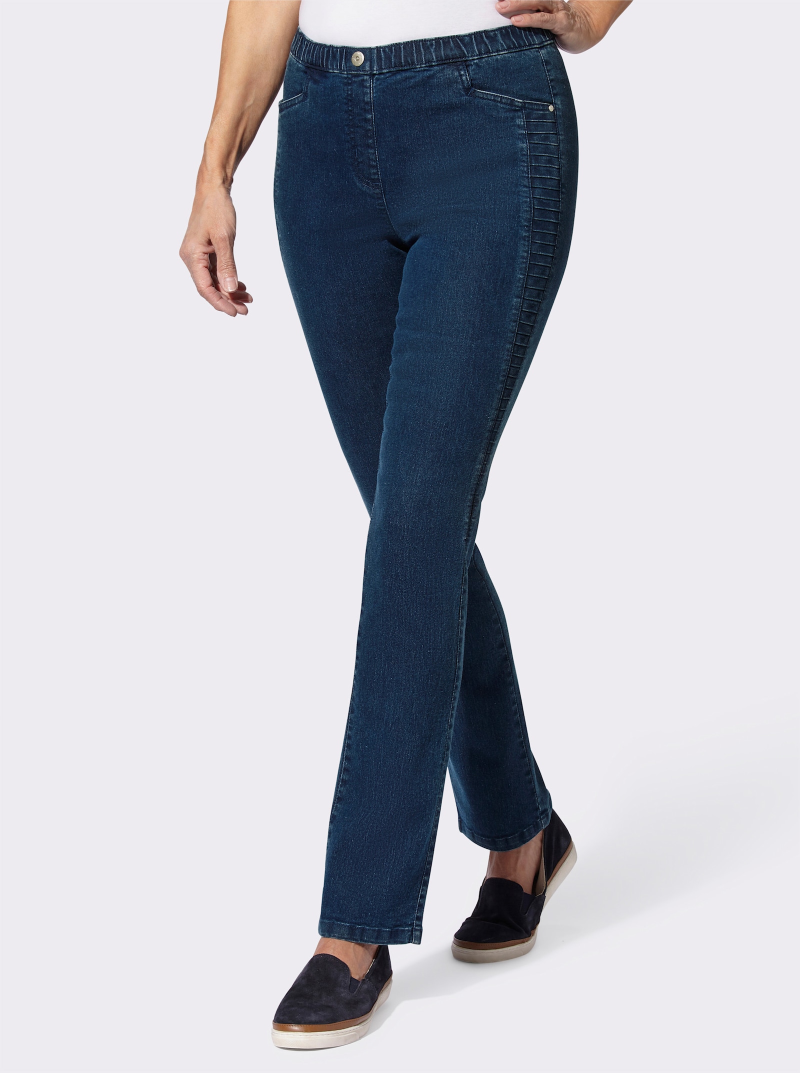 Schlupfjeans mit seitlichem Einsatz - blue-stone-washed