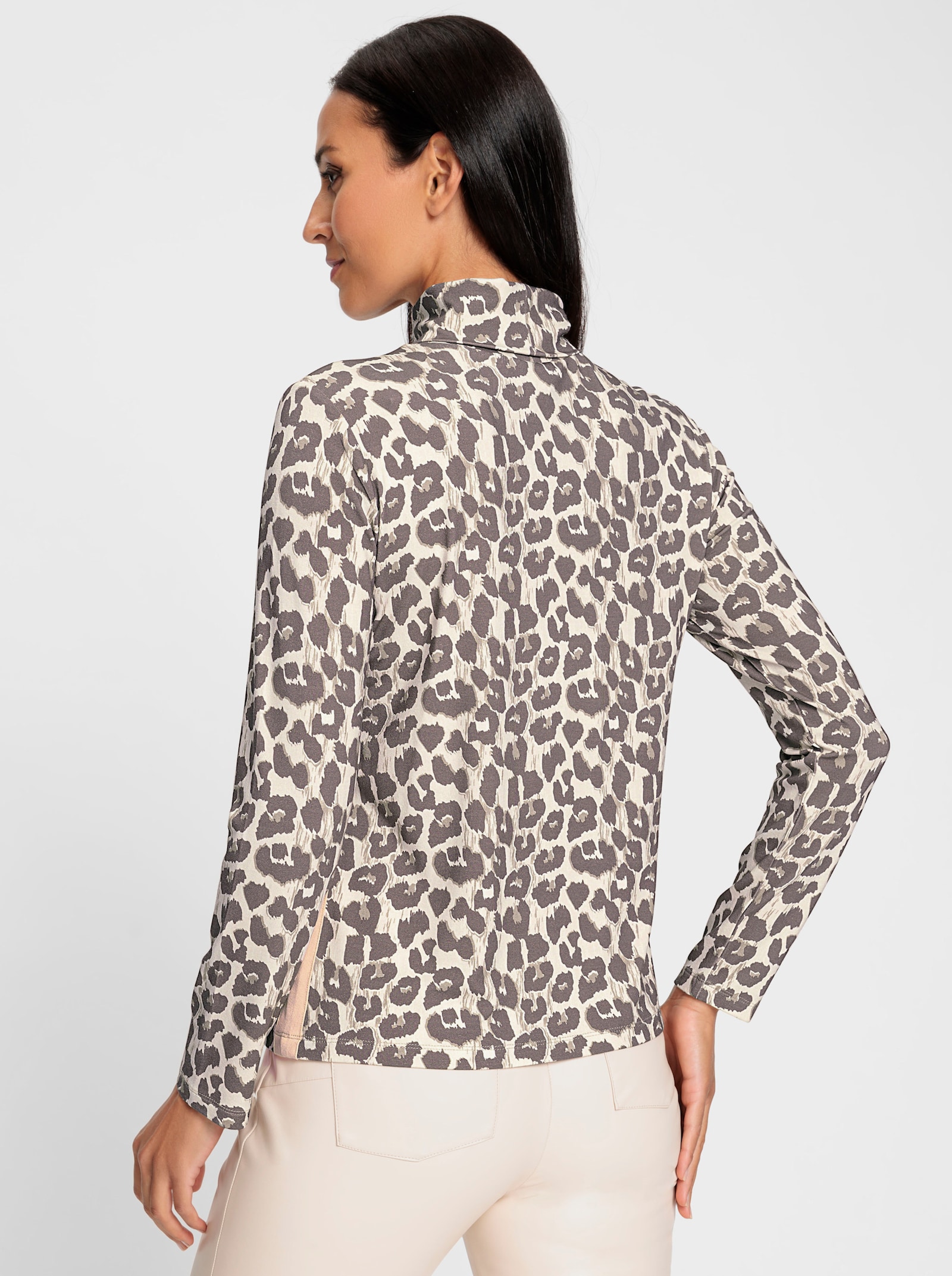 heine Tričko s dlouhým rukávem a rolákovým límcem - slonová kost-tmavá taupe-potisk