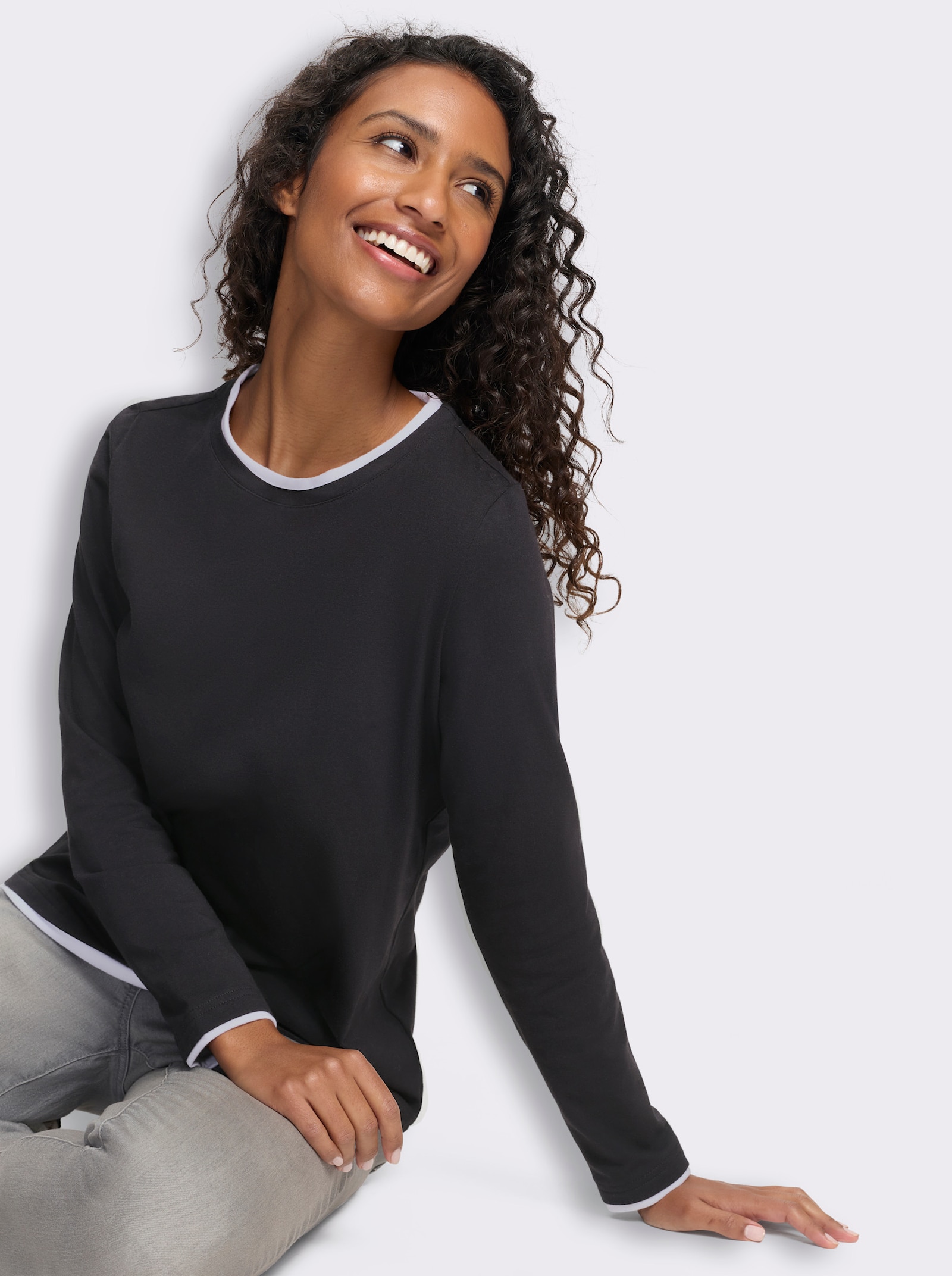 heine Rundhalsshirt in 2-in-1-Optik - schwarz-weiß
