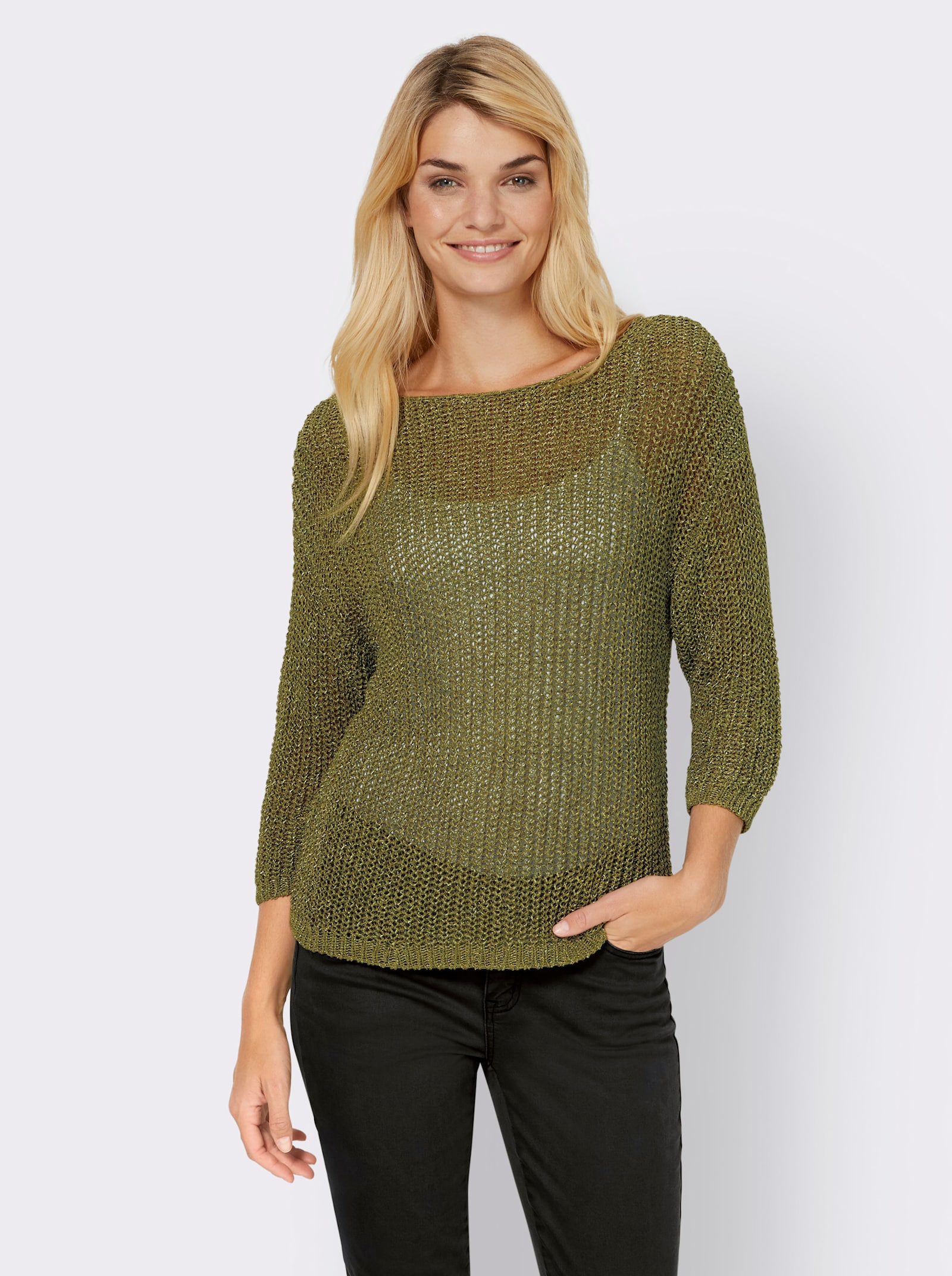 heine 3/4 Arm-Pullover aus Bändchengarn - khaki