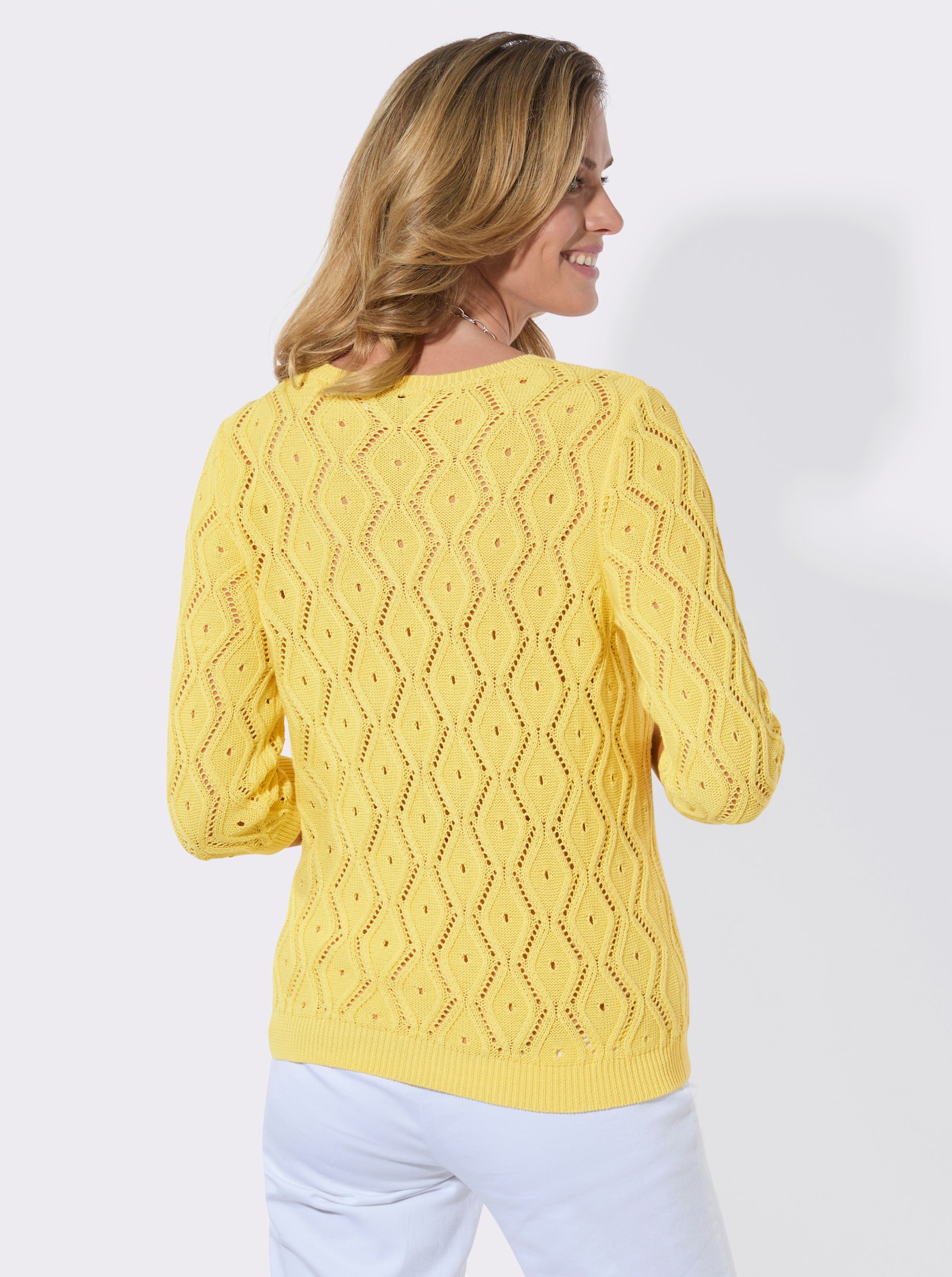 Ajourpullover mit Rippabschlüssen - zitrone