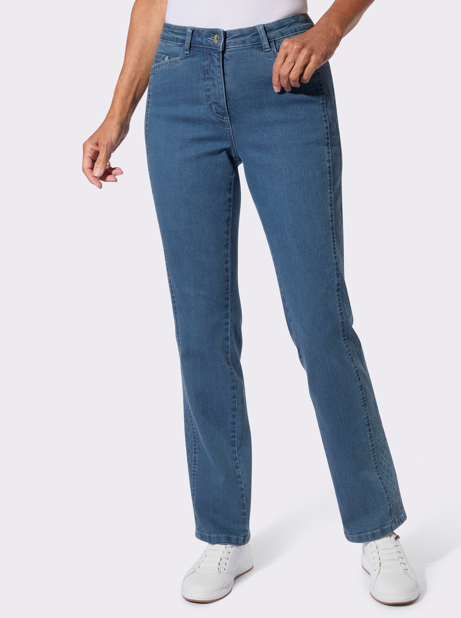 Jeans mit seitlichem Laser-Druckmuster - blue-bleached