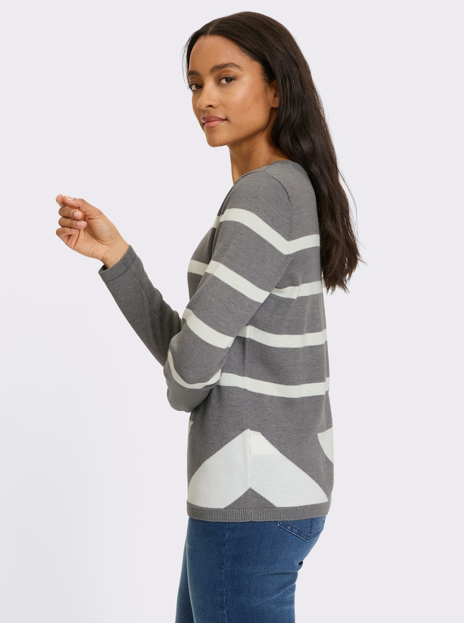 heine Pullover mit Rippenbündchen - grau-ecru-gemustert