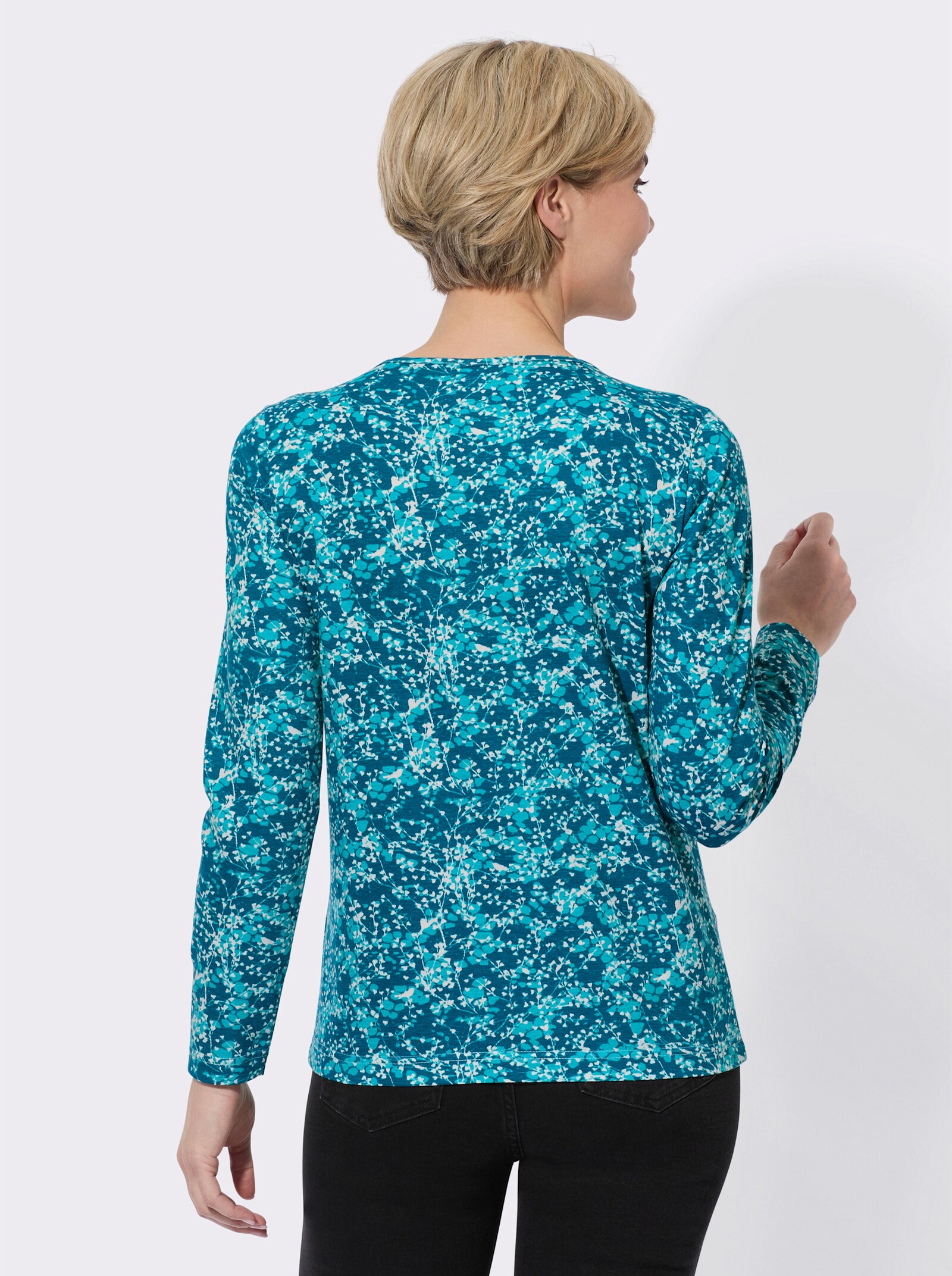 Rundhalsshirt in Single-Jersey-Qualität - aquapetrol-türkis-bedruckt