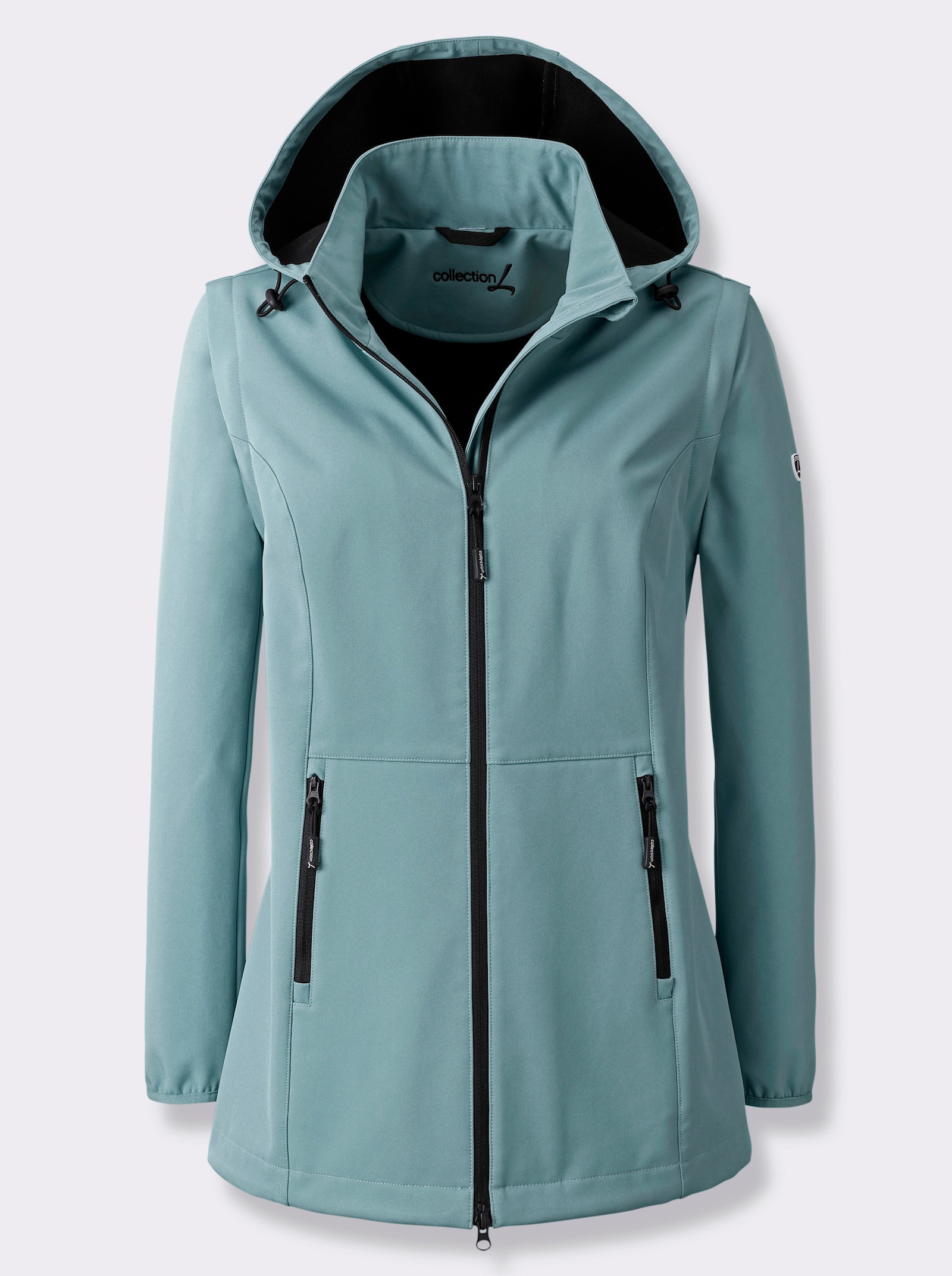 Softshelljacke mit weitenregulierbarer Kapuze - jade