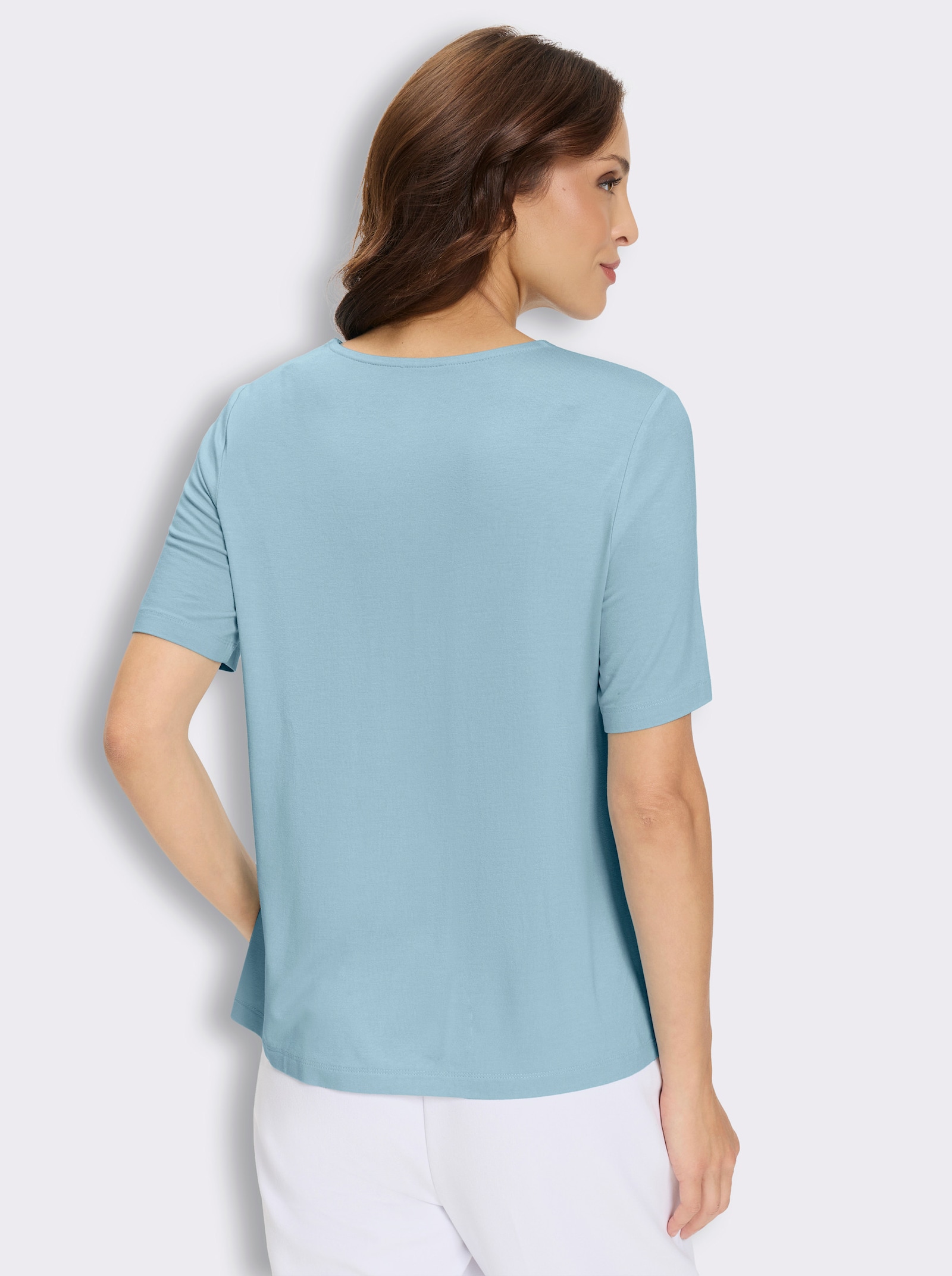 Rundhalsshirt in Viskose-Stretch-Qualität - hellblau