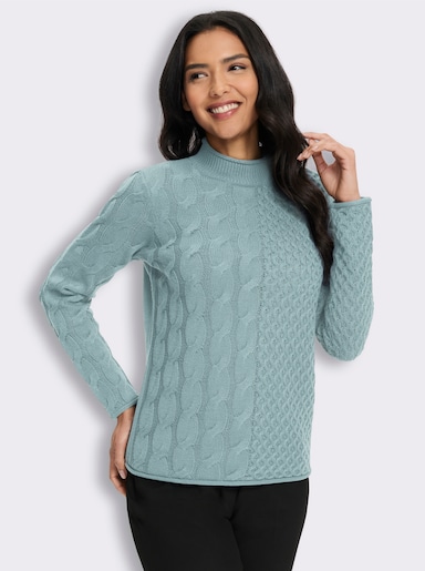 Stehkragenpullover mit Mustermix - kalkmint