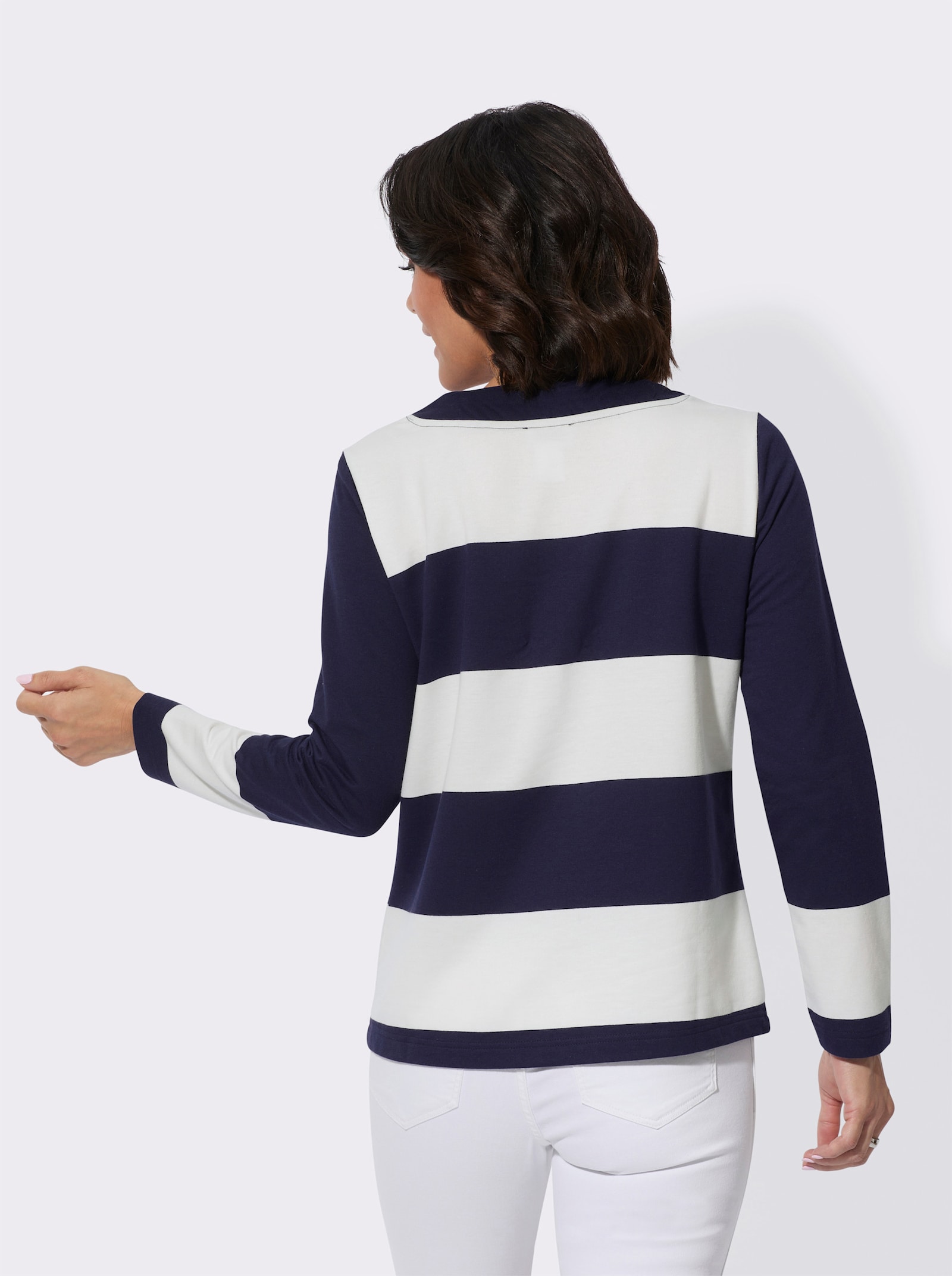 Sweatshirt mit Rundhals und Tunnelzug - marine-ecru-geringelt