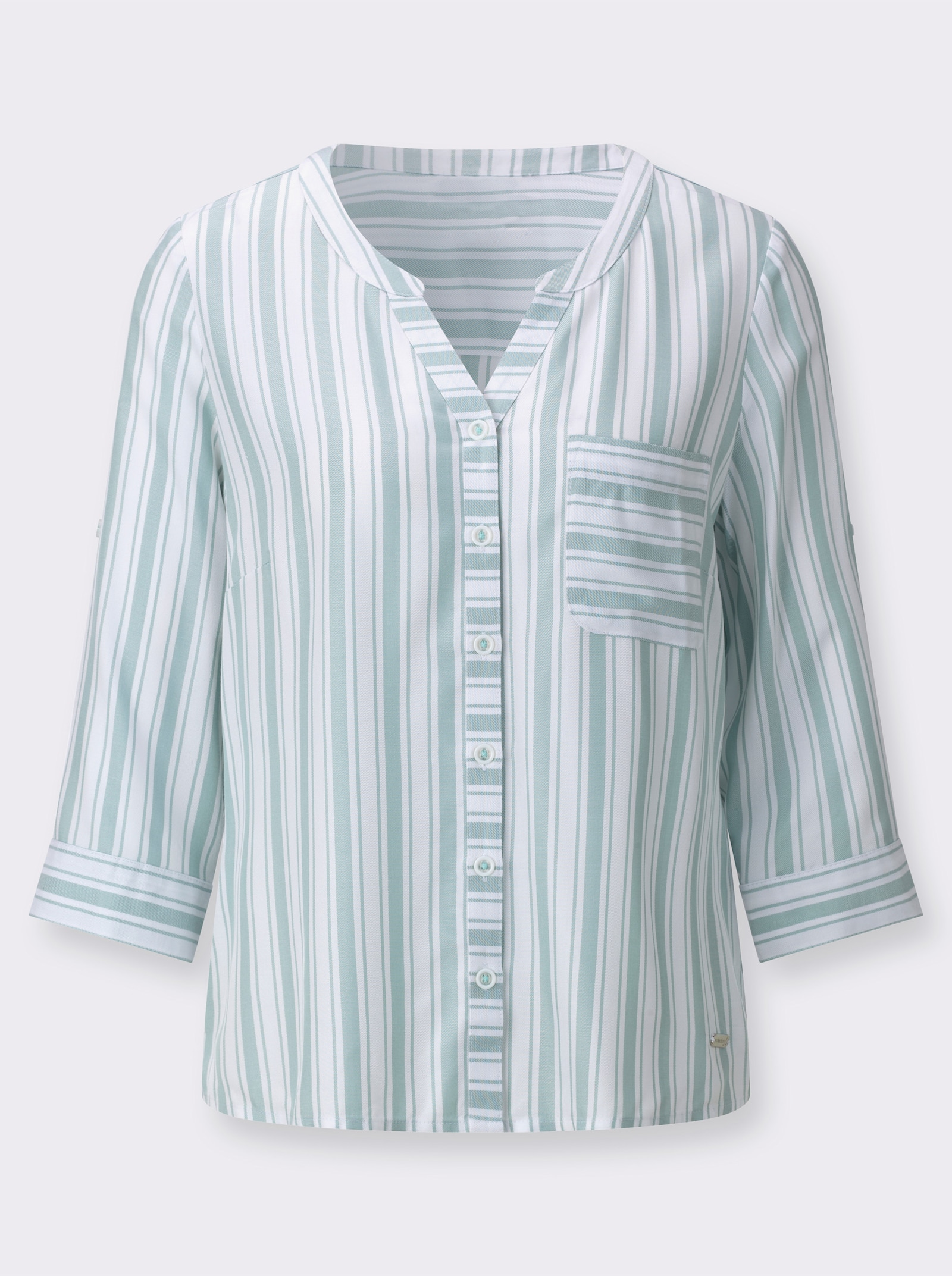 Gestreifte Bluse aus reiner Viskose - kalkmint-weiß-gestreift