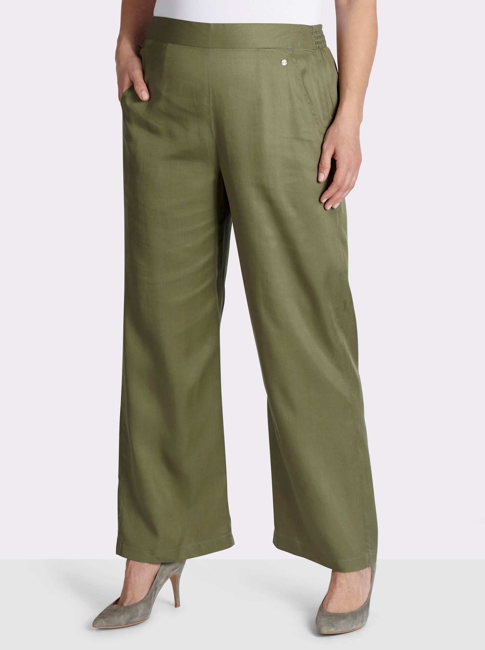 sheego Schlupfhose mit Smokbund hinten - oliv