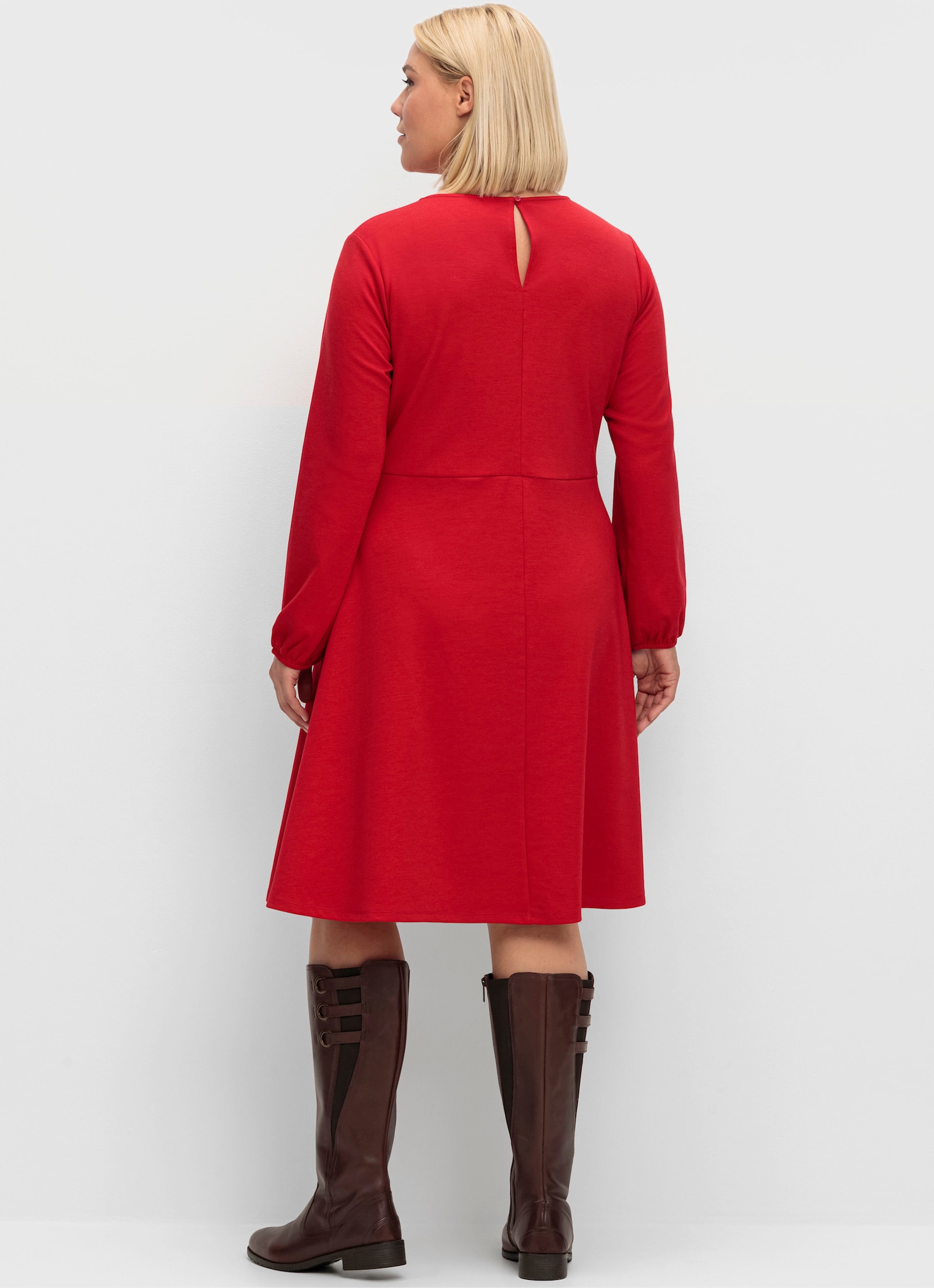 Jerseykleid mit elastischen Bündchen - rot