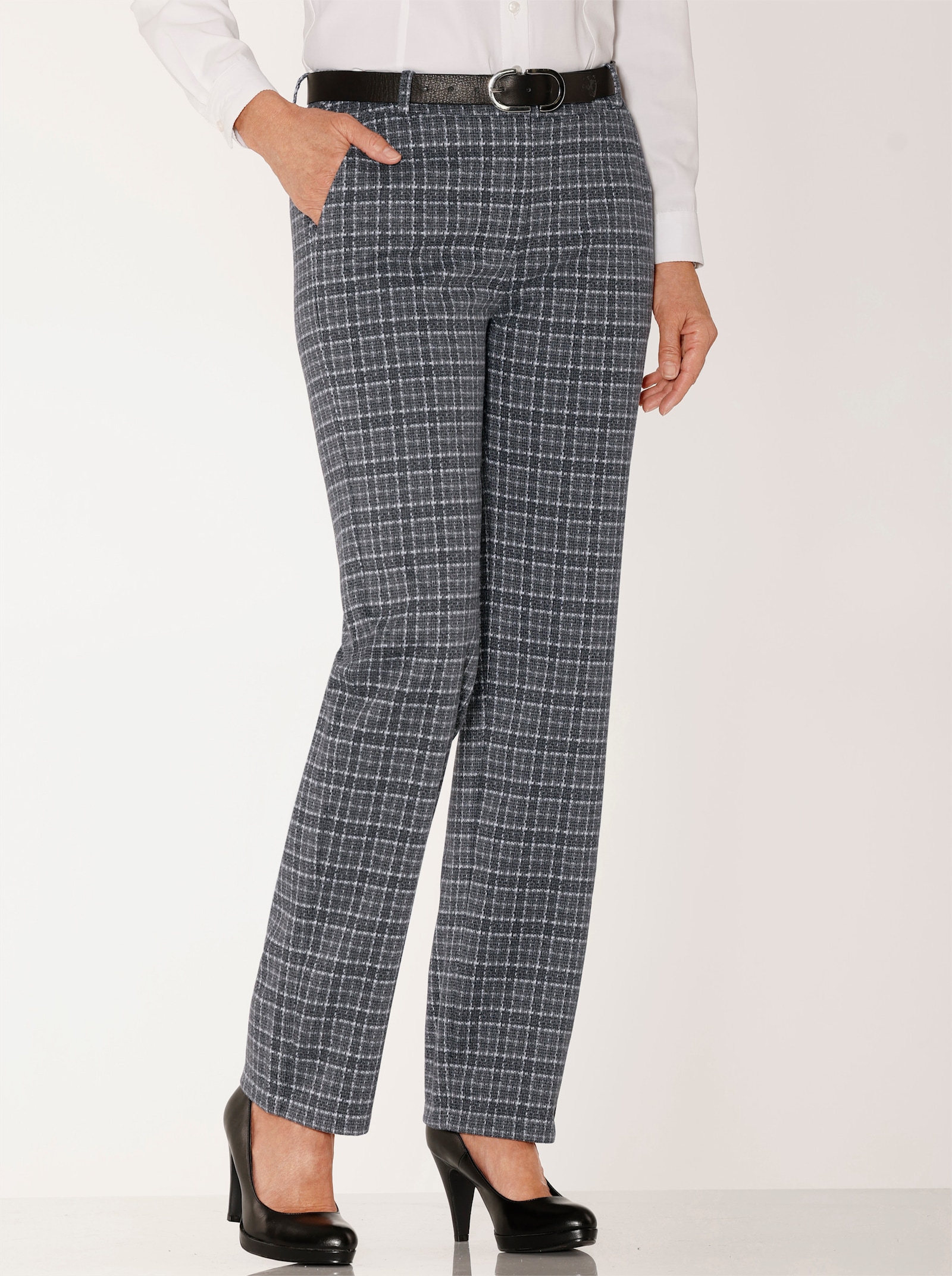 Stoffhose in Jersey-Qualität - anthrazit-ecru-gemustert