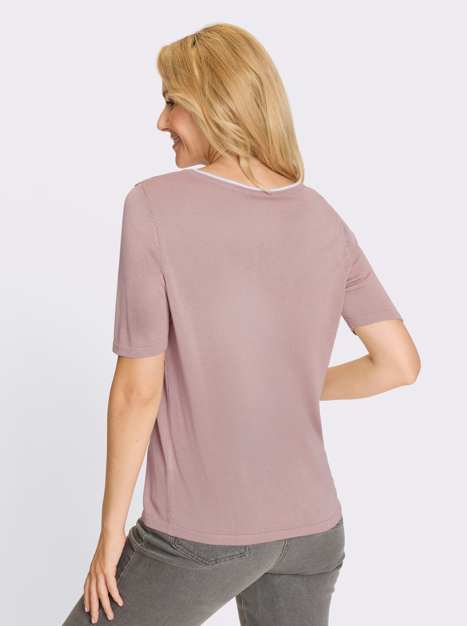 Kortärmad tröja med kontrastdetaljer - hortensia-vit