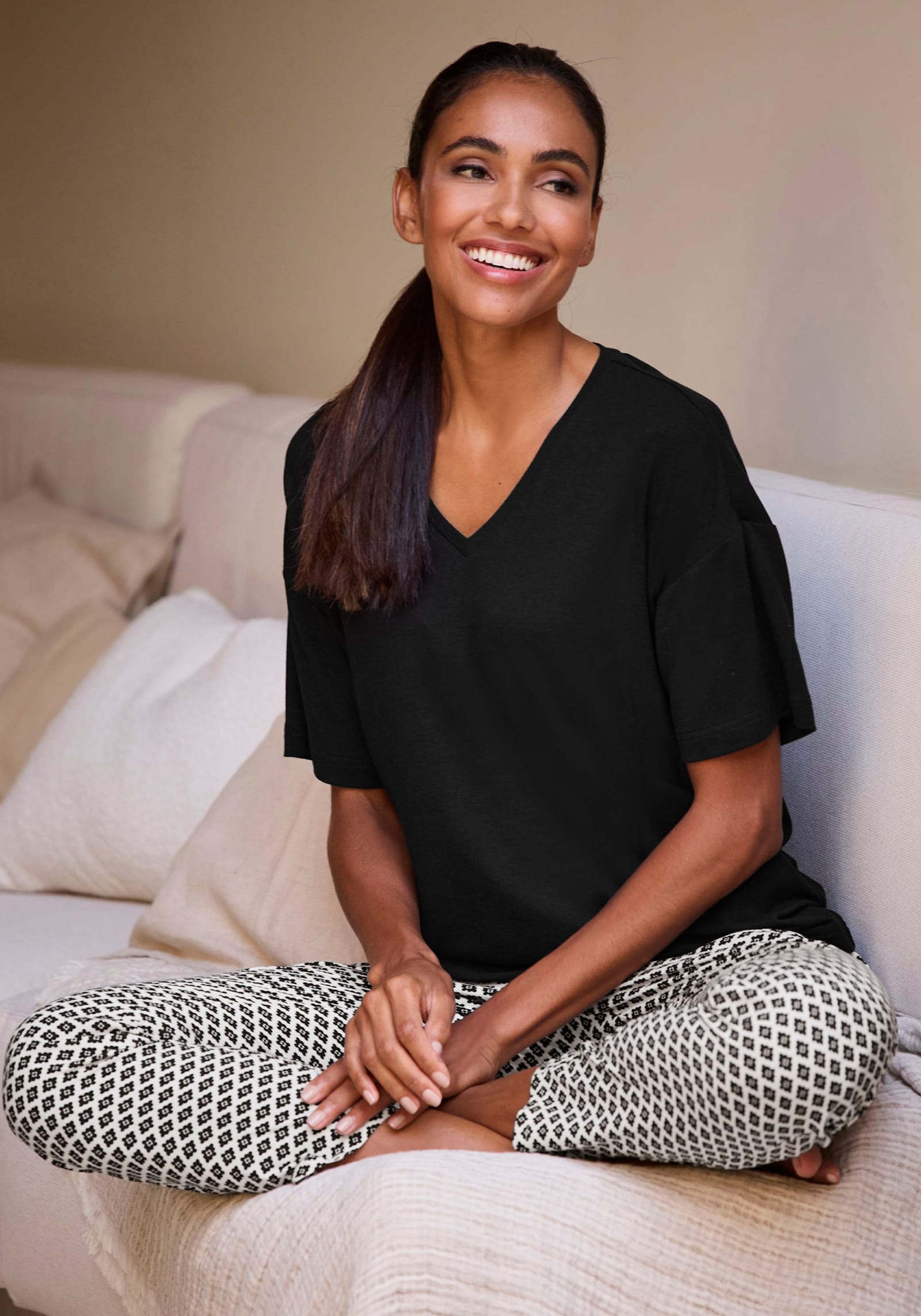 LASCANA Pyjamaoberteil - schwarz