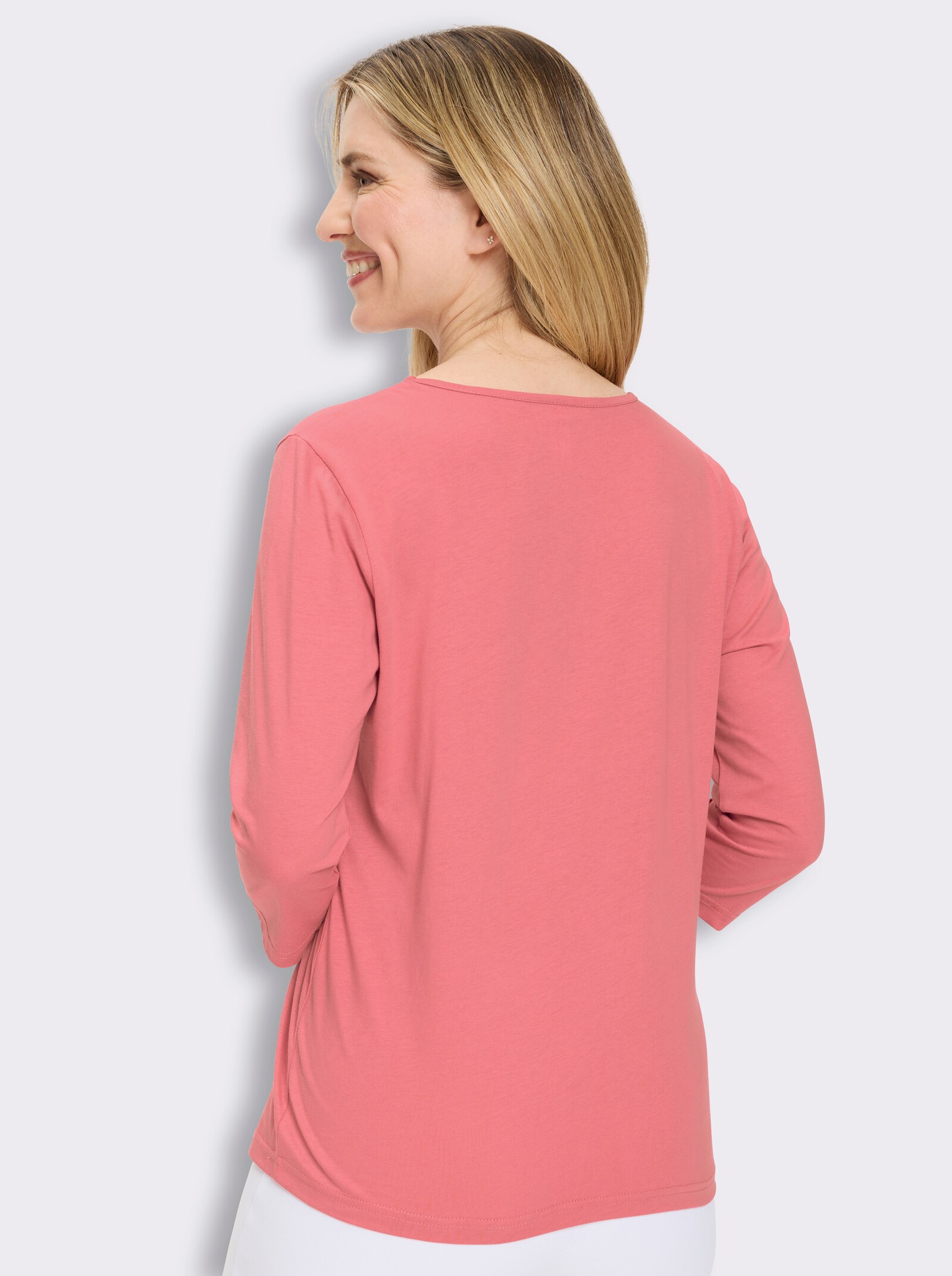 3/4-Arm-Shirt mit Glitzersteinchen - flamingo