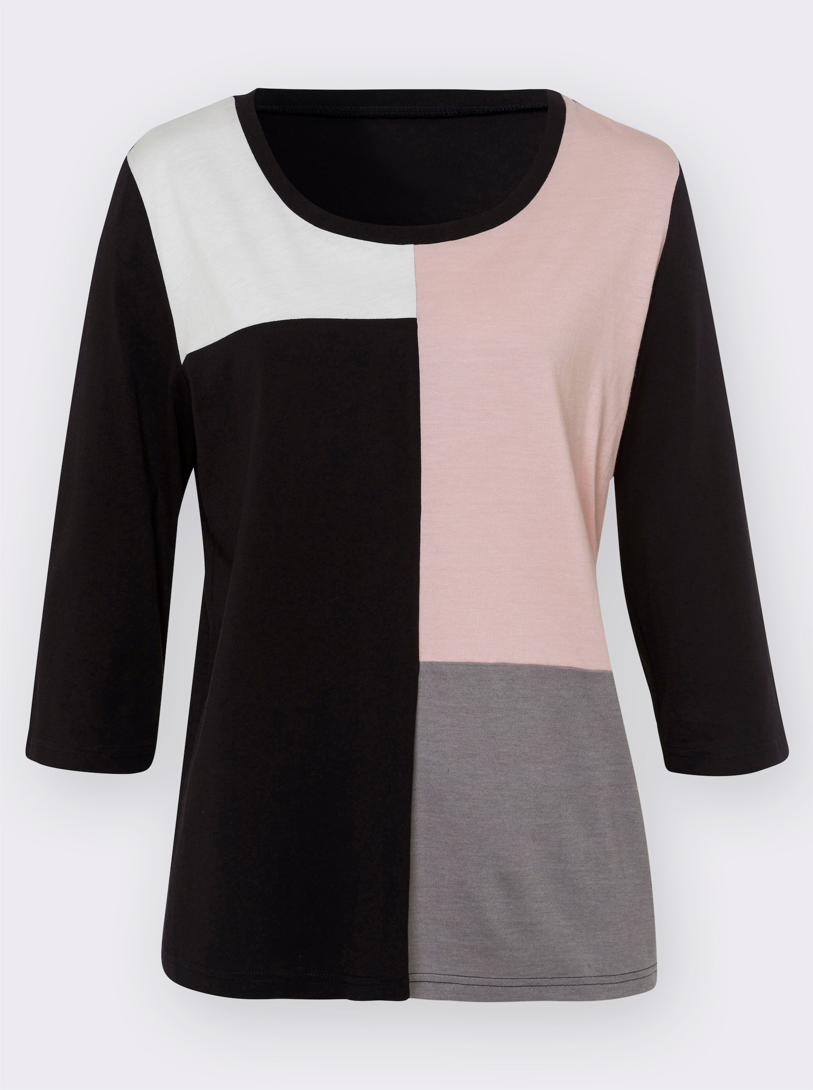 Langarmshirt mit Patchwork-Muster - schwarz-puder-gemustert