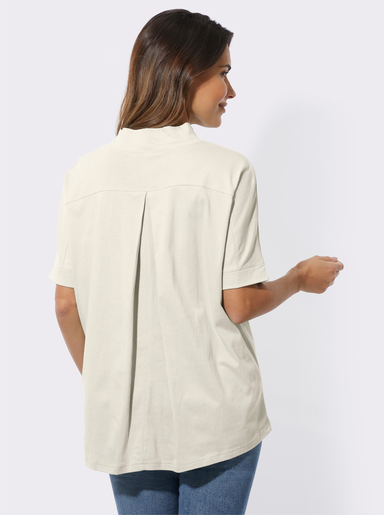 Stehkragenshirt mit Falte hinten - ecru