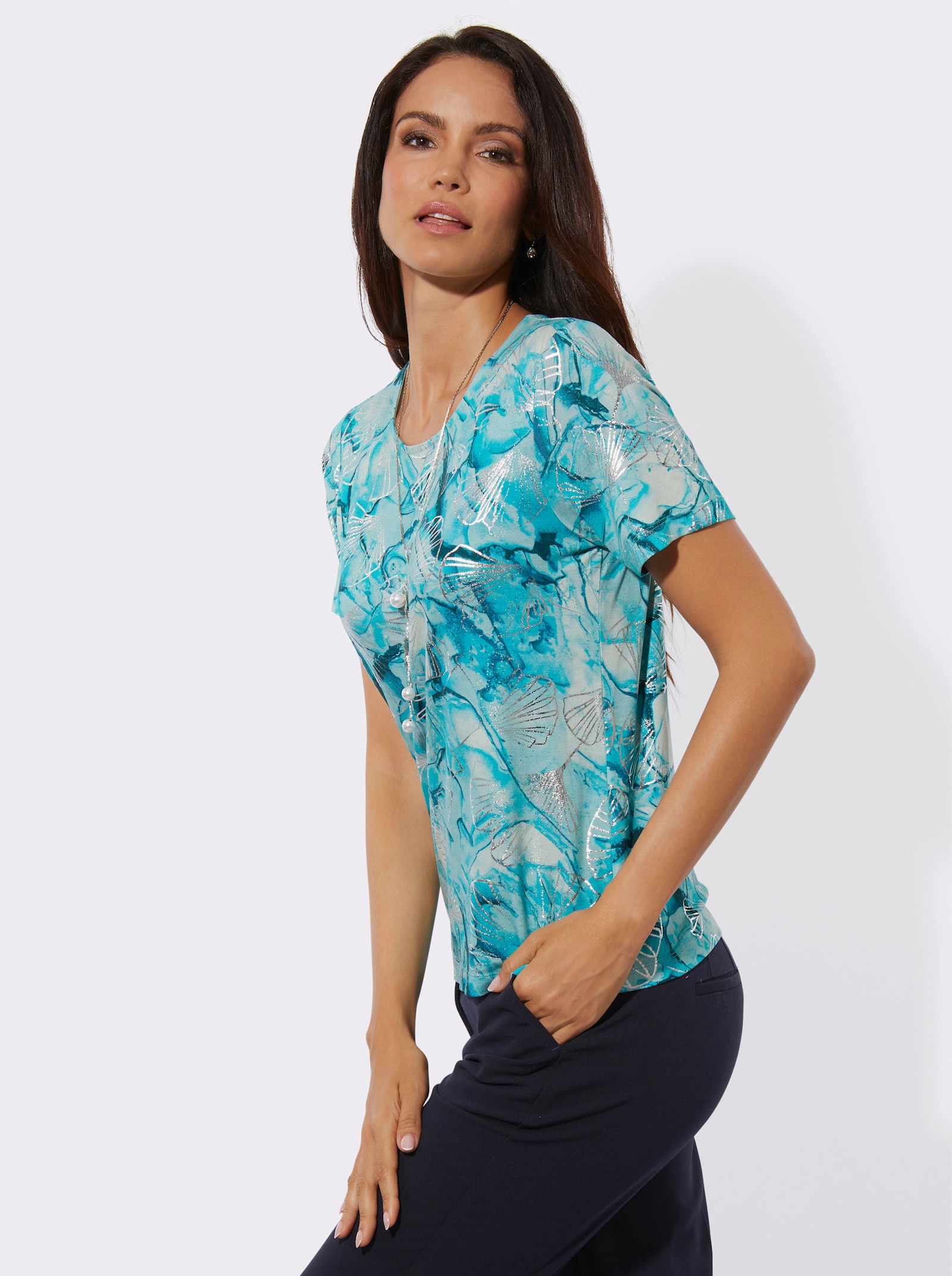 Kurzarmshirt aus feinem Single-Jersey - topas-bedruckt