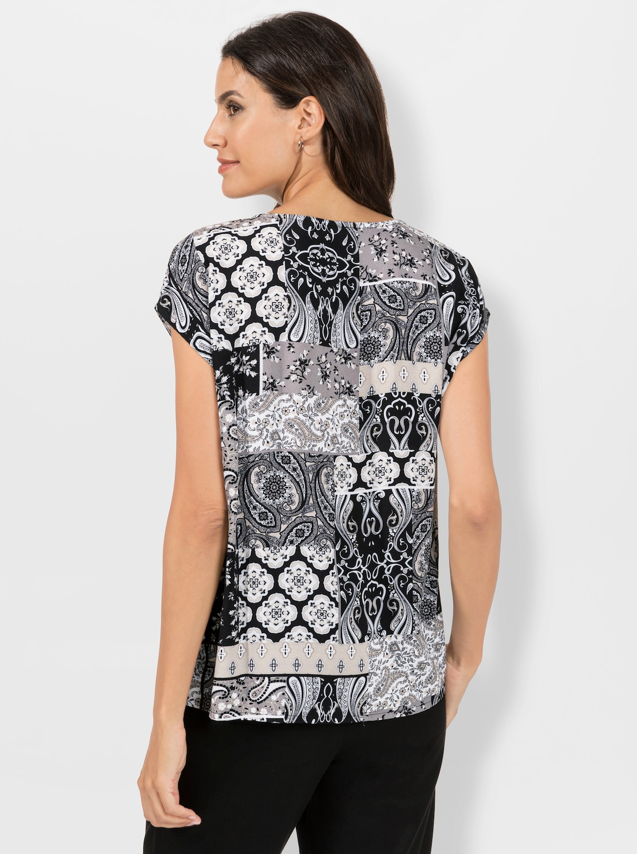 Blouse met print - zwart/zand geprint