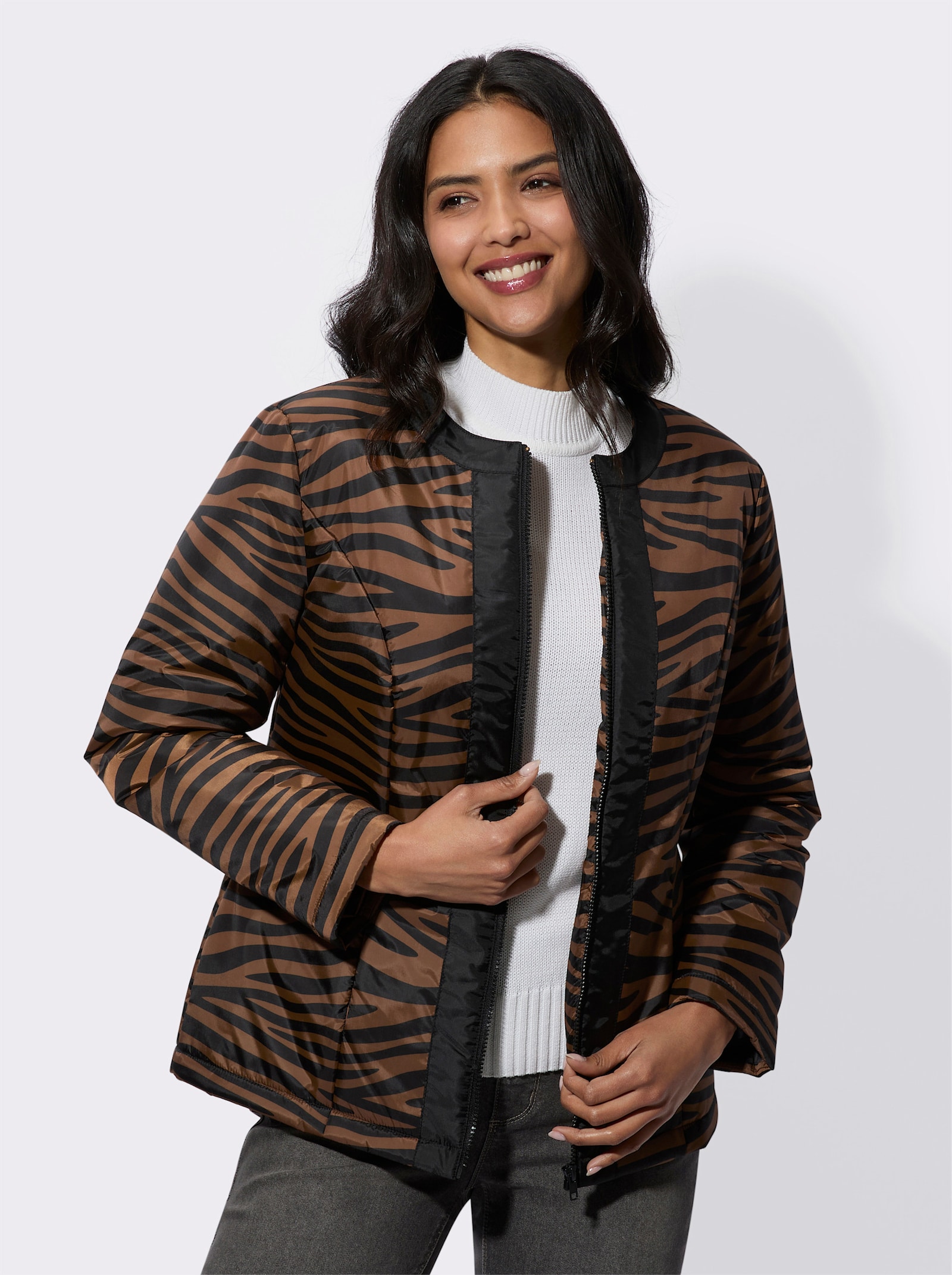 Bunda, zvieracia tlač, hrejivá - Koňakovo-čierna potlač