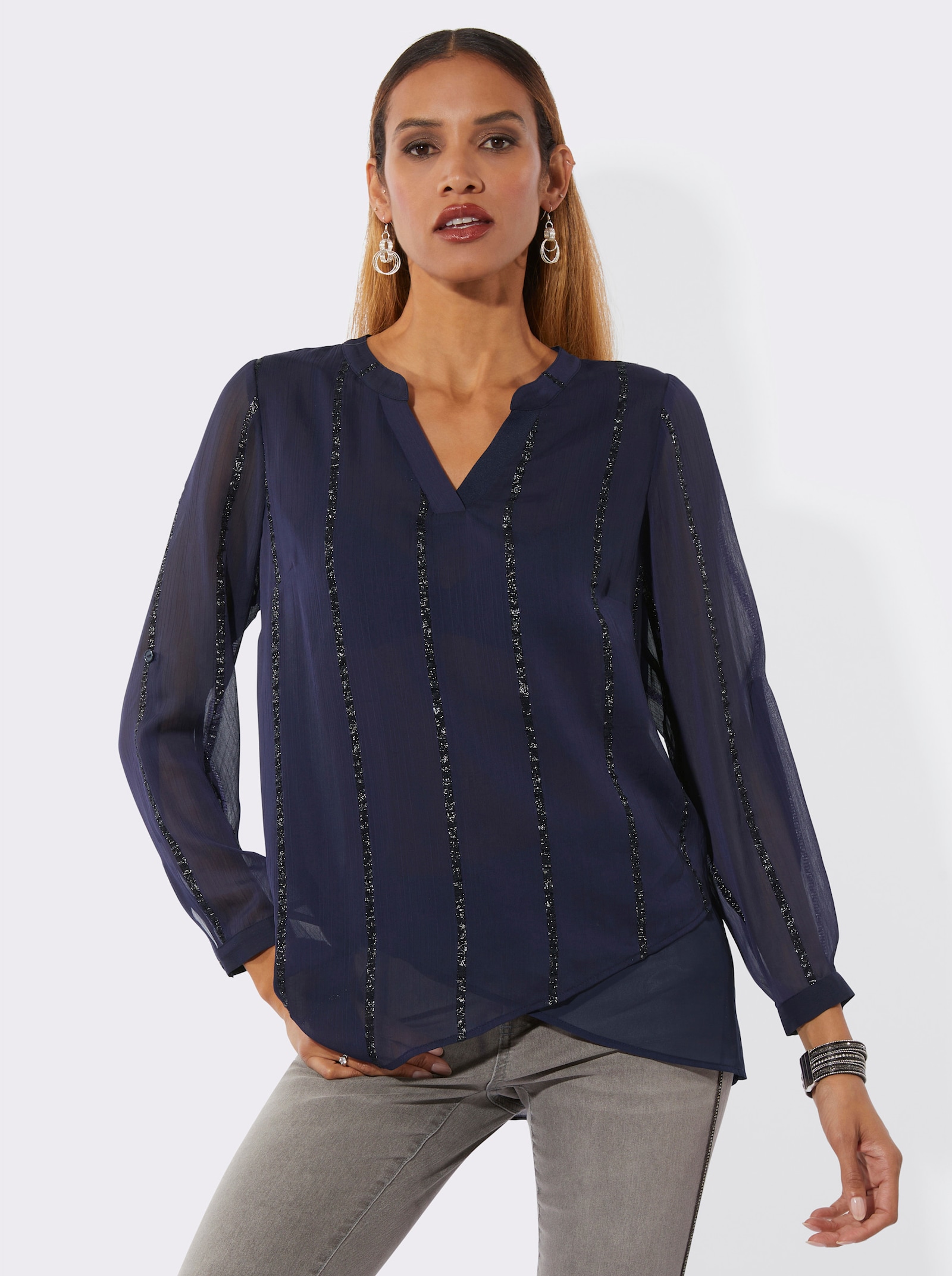 Longbluse mit Glanzstreifen - marine