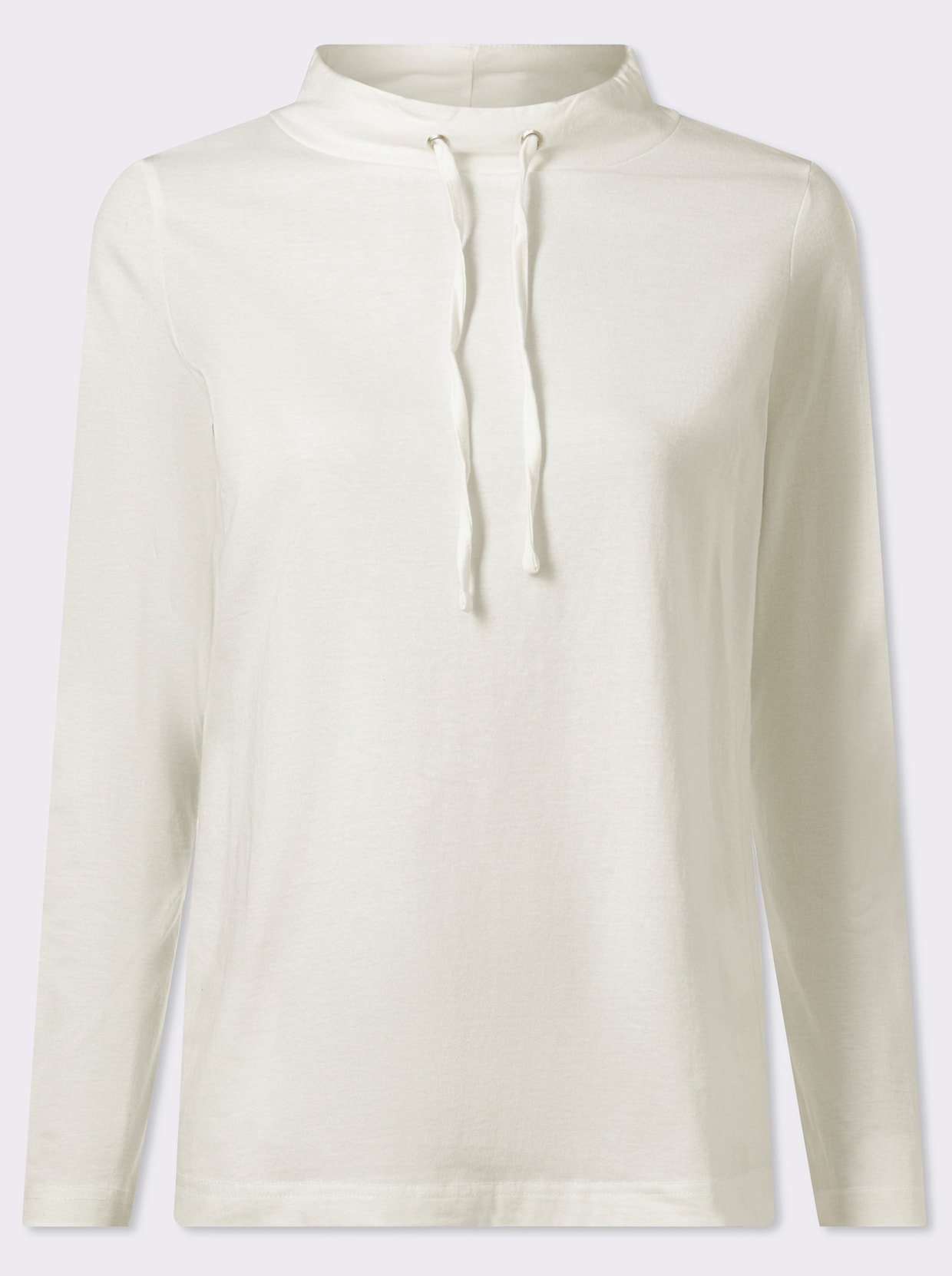 Langarmshirt mit Bindeband am Ausschnitt - ecru