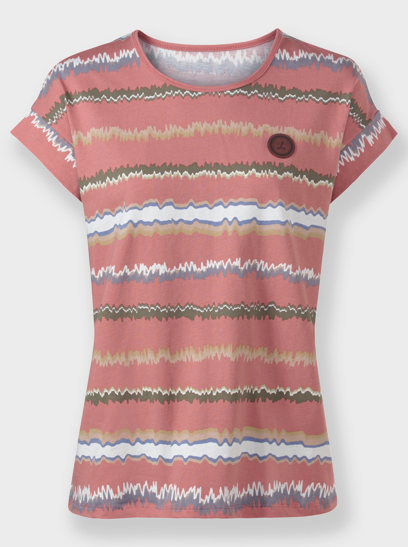 Print-Shirt mit Ziernähten, geringelt - rosenholz-ecru-bedruckt