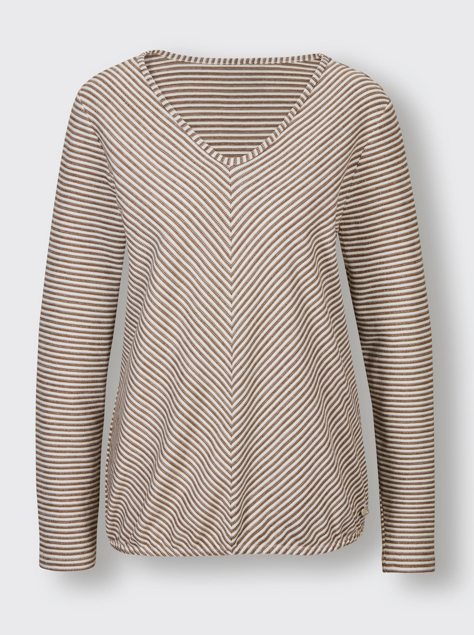 CREATION L PREMIUM V-Shirt mit V-förmigen Streifen - braun-ecru-geringelt