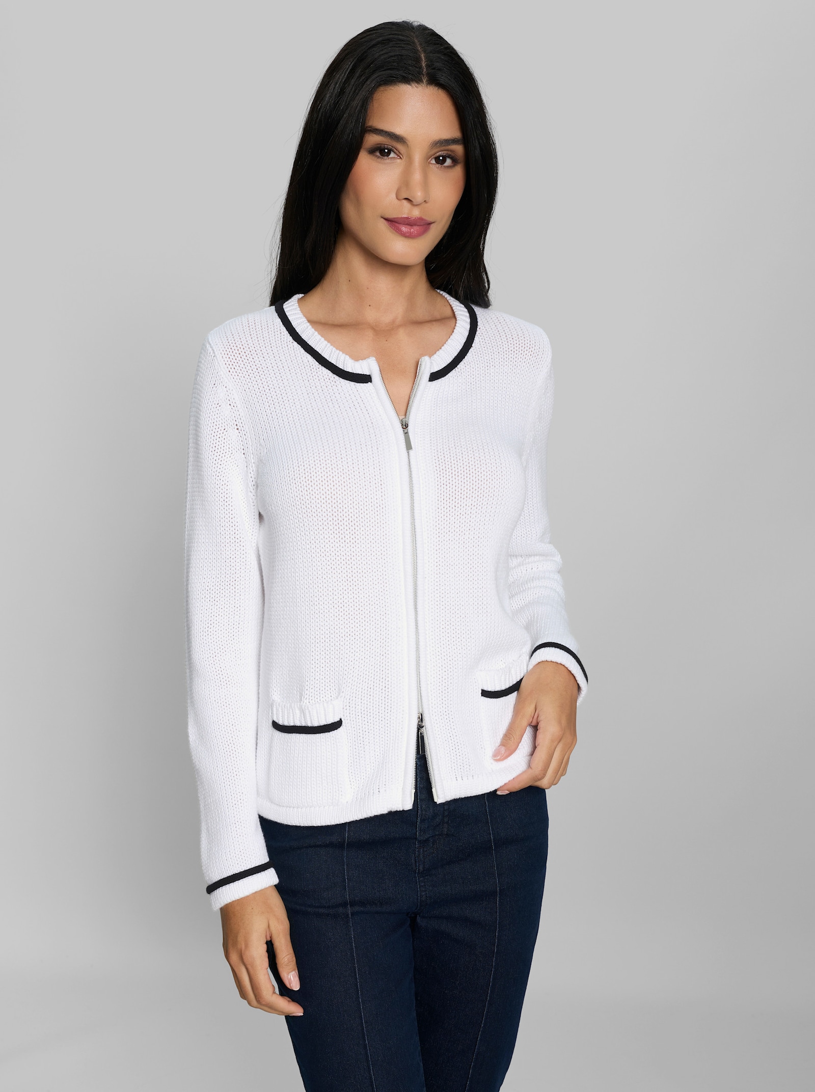 heine Strickjacke mit Kontrast-Details - weiß