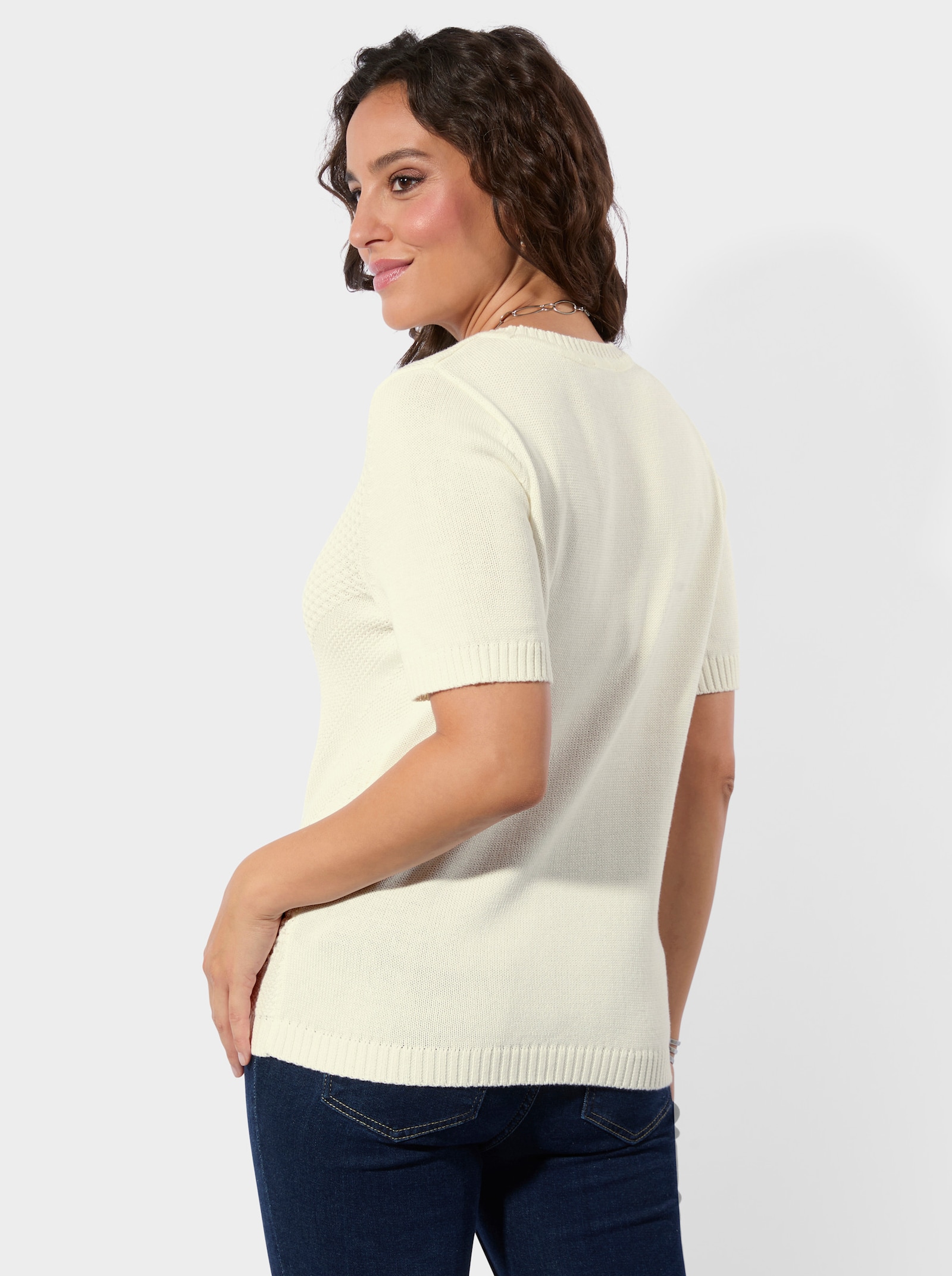 Kurzarmpullover mit Metallstein-Verzierung - ecru