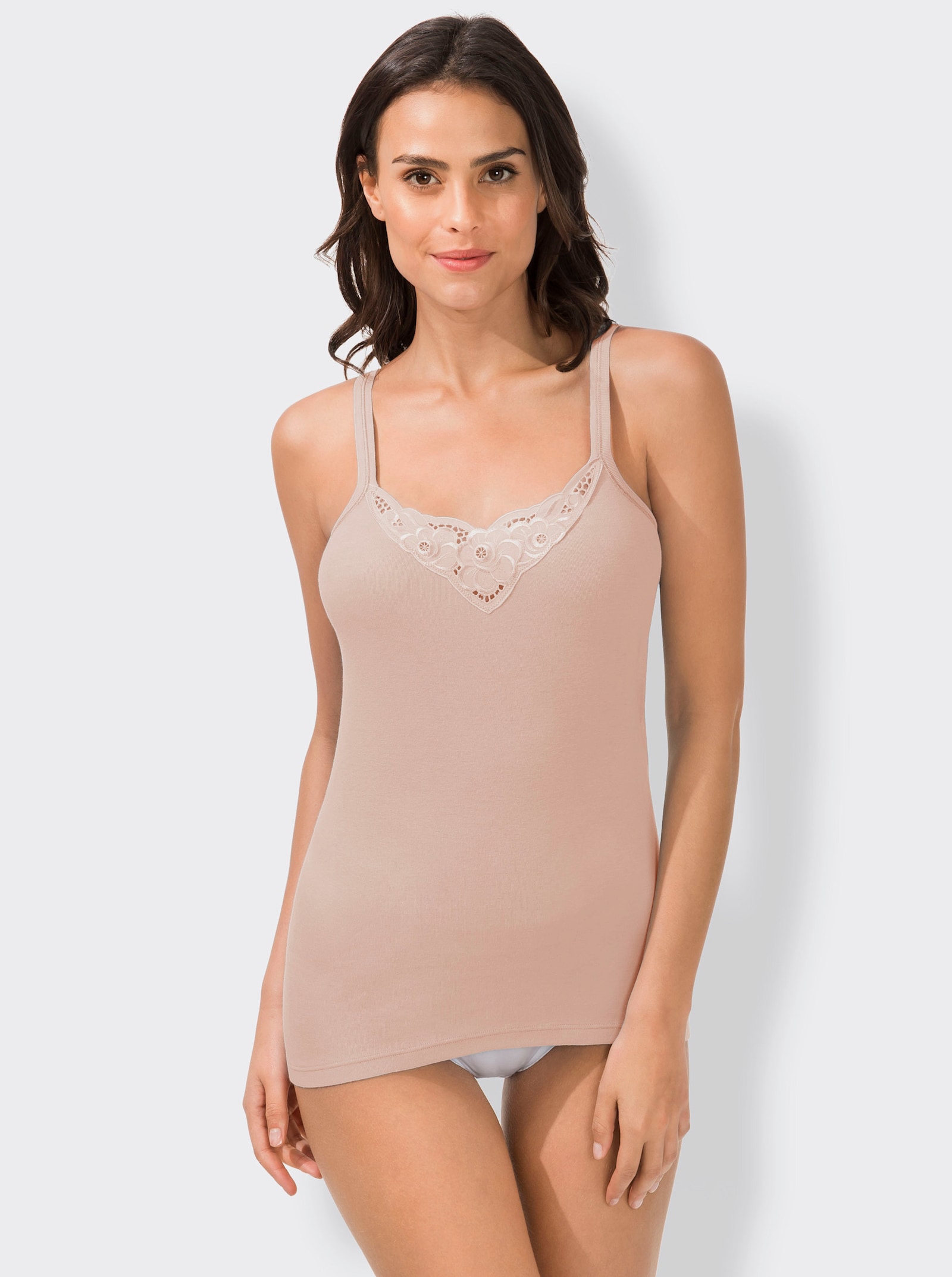 wäschepur Trägerhemd mit Batist-Motiv - weiß + apricot + champagner