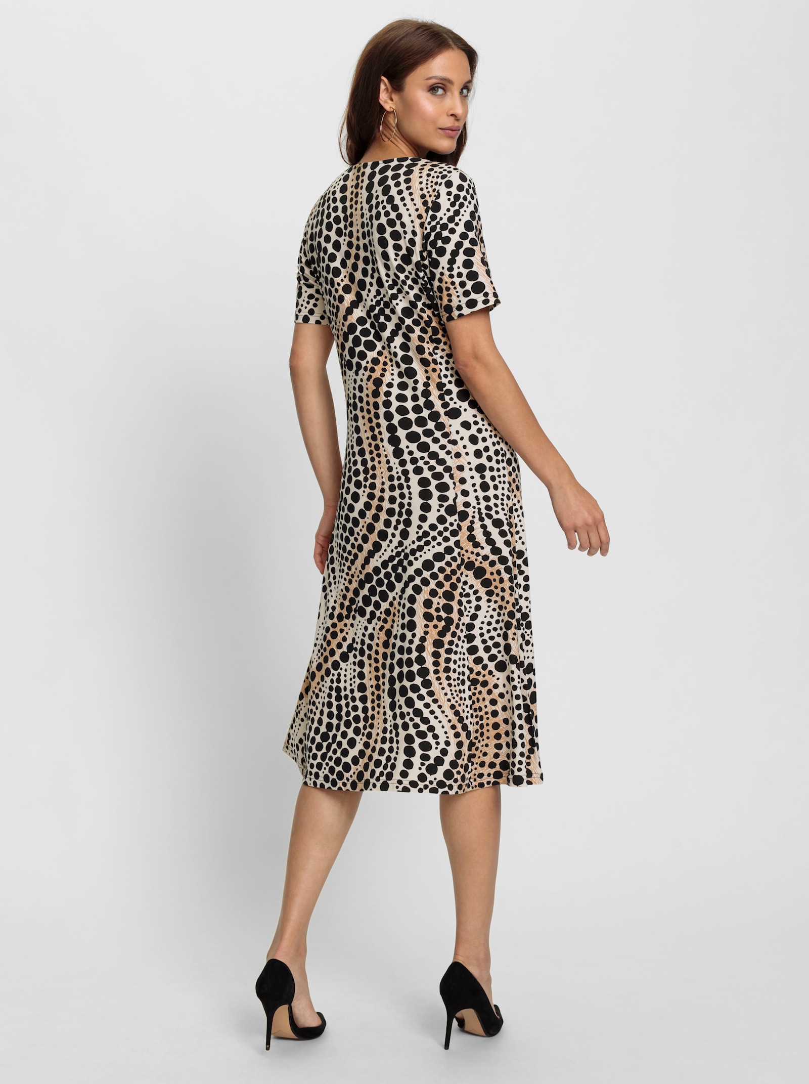 Jerseykleid im Punkte-Dessin - elfenbein-schwarz-bedruckt