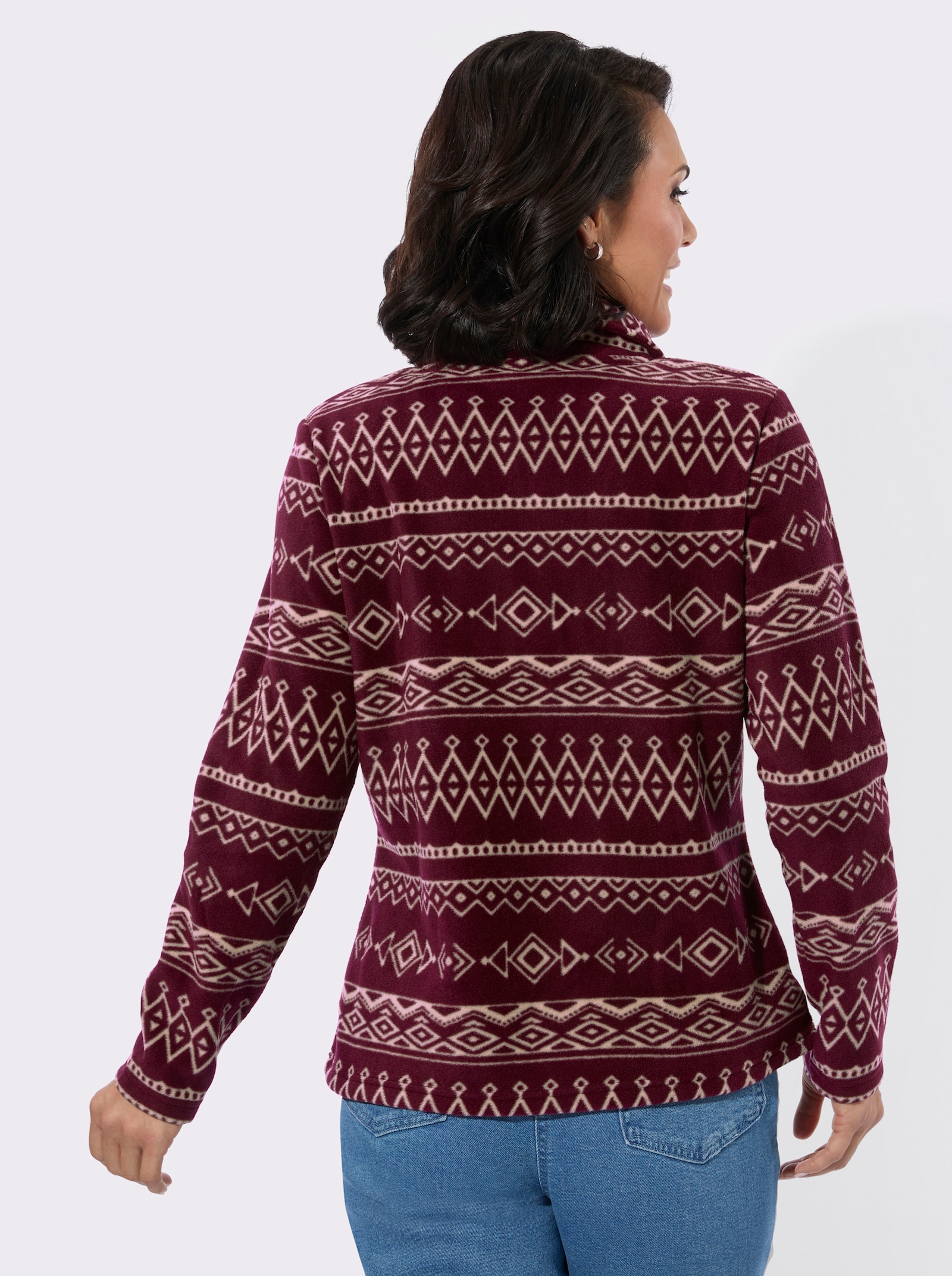 Fleeceshirt mit Reißverschluss - bordeaux-beige-bedruckt