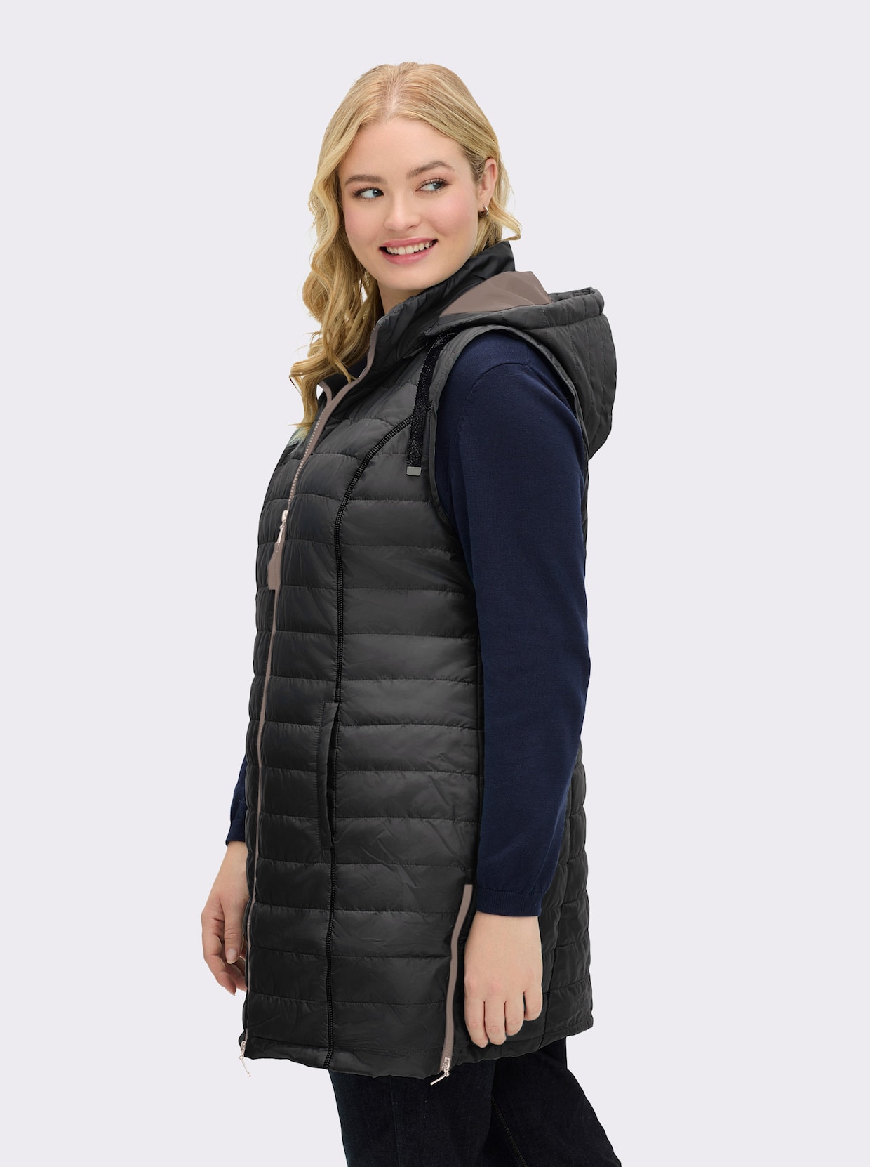 Longweste mit abnehmbarer Kapuze - schwarz