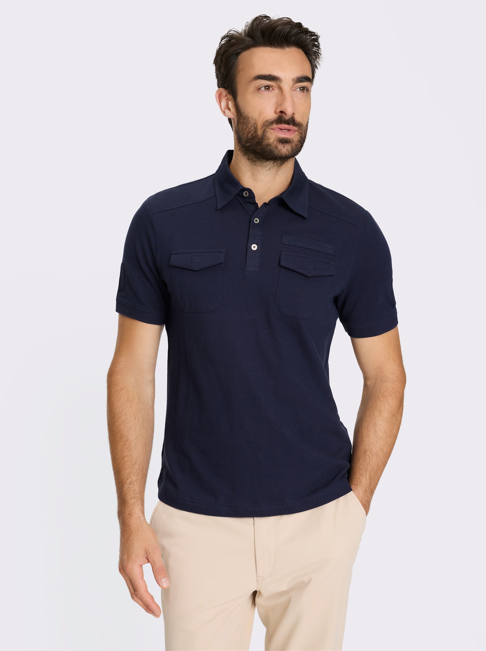 Marco Donati Kurzarmshirt mit Twill-Elementen - marine