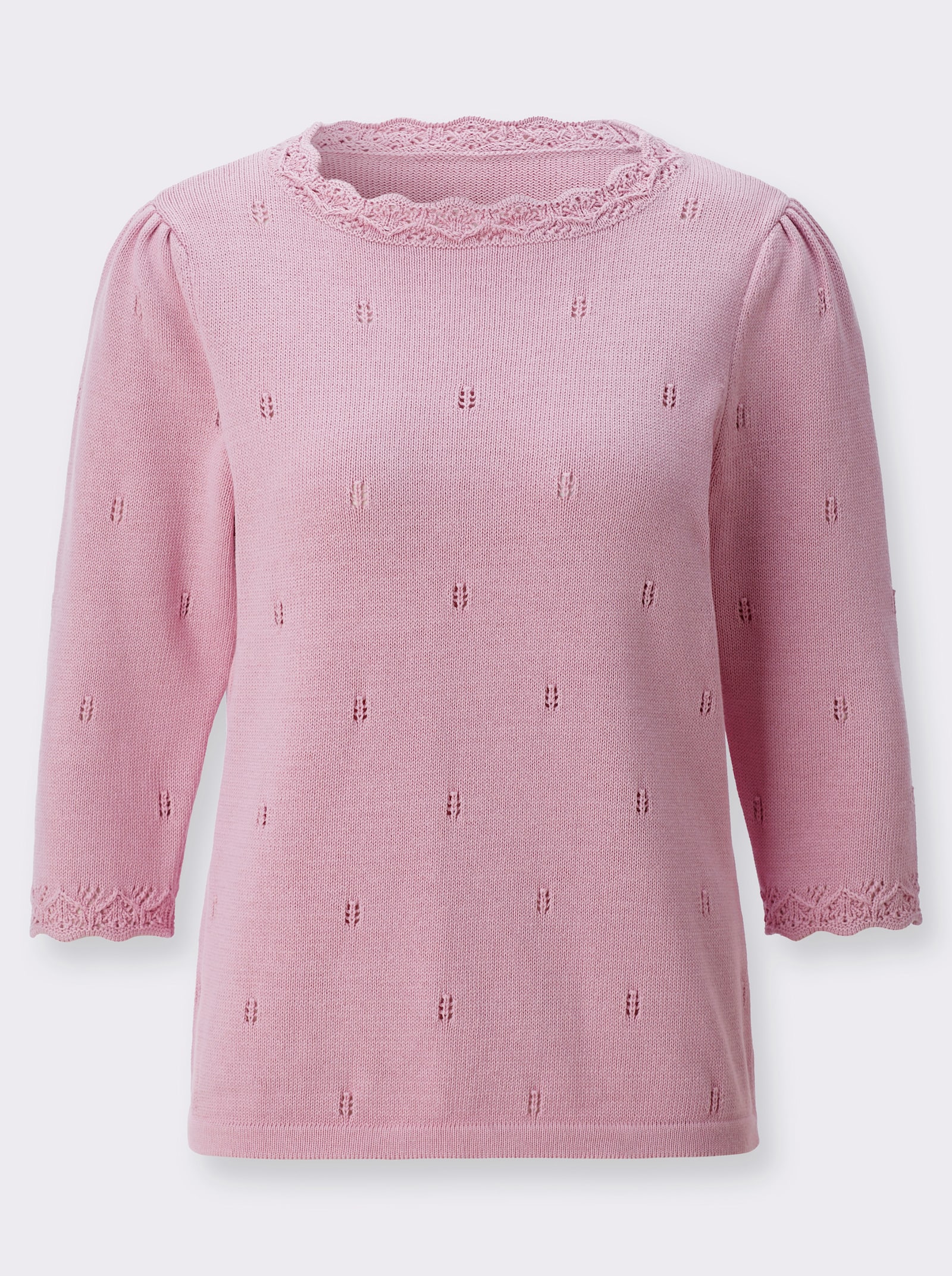 Baumwollpullover mit gewellten Abschlüssen - rosé