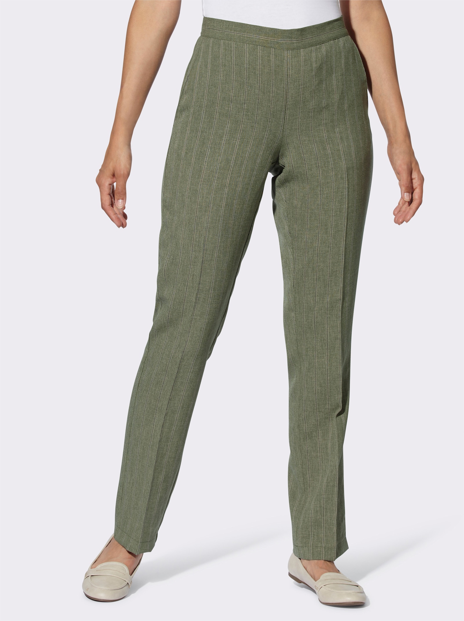 Schlupfhose mit Dehnbund hinten - khaki-meliert + khaki-gestreift