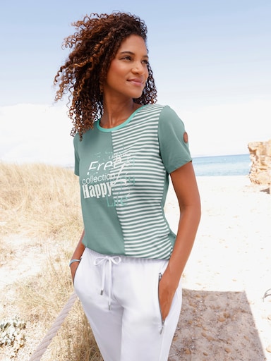 Rundhalsshirt - jade-blaugrün-bedruckt