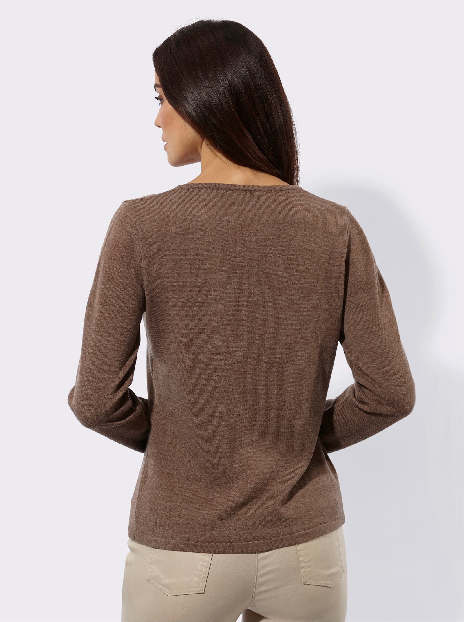 Langarm-Pullover mit Zierknopf-Leiste - braun