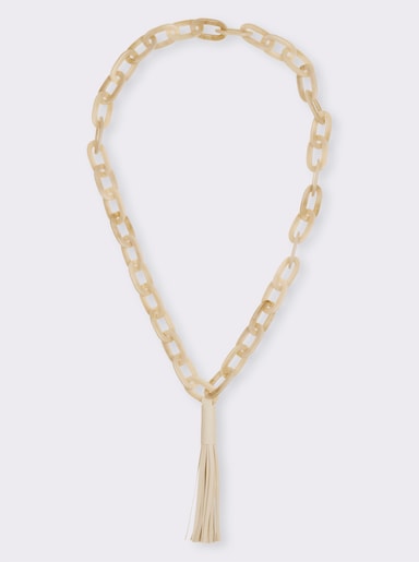 Gliederkette mit Lederquaste - beige