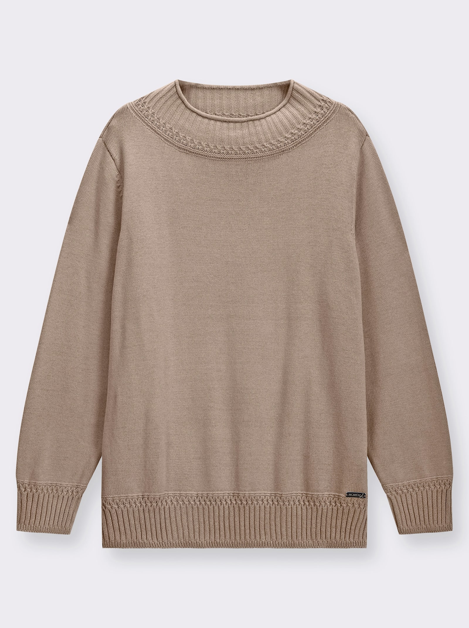 Stehkragenpullover mit Ripp-Abschlüssen - sesam